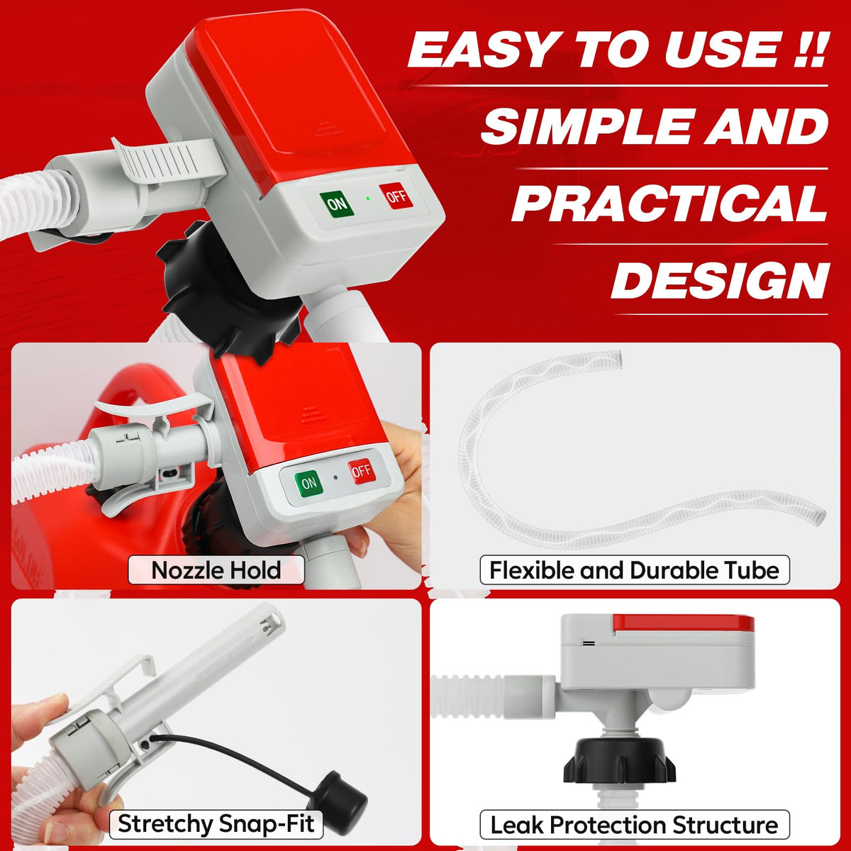 2026 Upgraded Electric Fuel Transfer Pump with Auto-Stop, 3.2 Gallon per Min, USB & Battery Powered, 51" Hose, 4 Gas & Jerry Can Adapters, Leak-Proof Gas Pump for Gasoline, Diesel and Kerosene 🍁 All In One Marketplace Canada