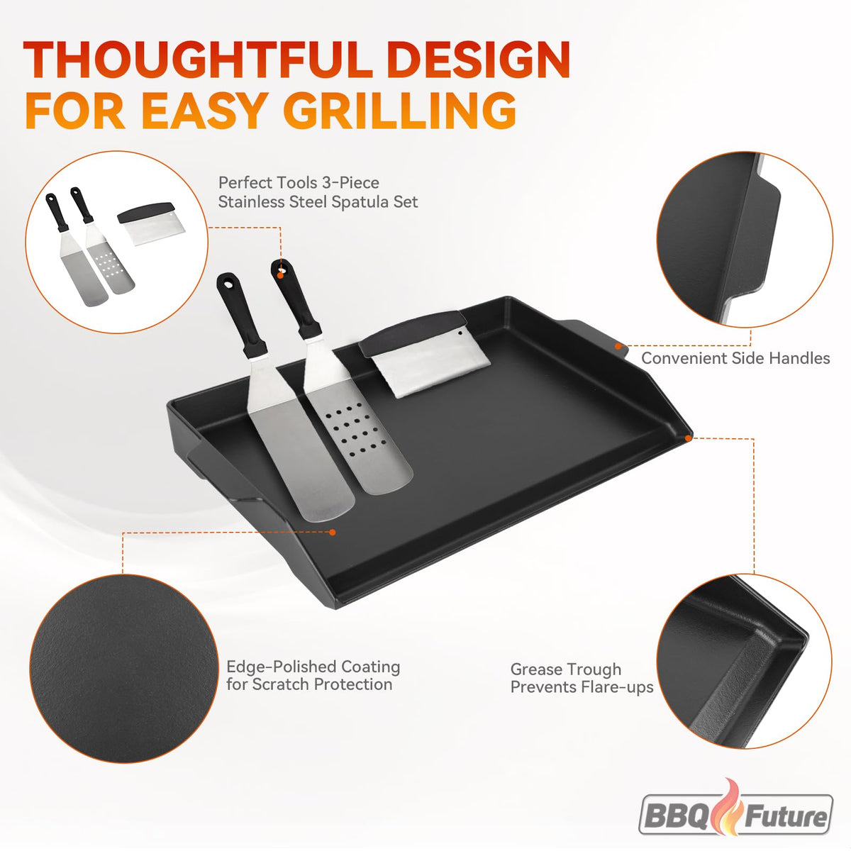 BBQ Future Universal Cast Iron Griddle for Gas Grill with Spatula Set, 23" x 16" Pre-Seasoned Nonstick Griddle Insert Large BBQ Flat Top Plate for All Gas/Electric Grill, Stove Top and More 🍁 All In One Marketplace Canada