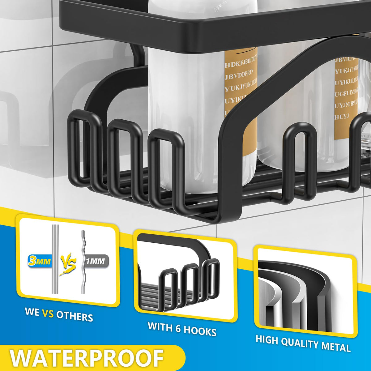 Coraje Adhesive Shower Caddy, 5-Pack Shower Shelves, Large Capacity Load Bearing 40 LBS Shower Organizer, No Drilling Shower Shelf, Rustproof Stainless Steel Bathroom Shower Storage, Black 🍁 All In One Marketplace Canada