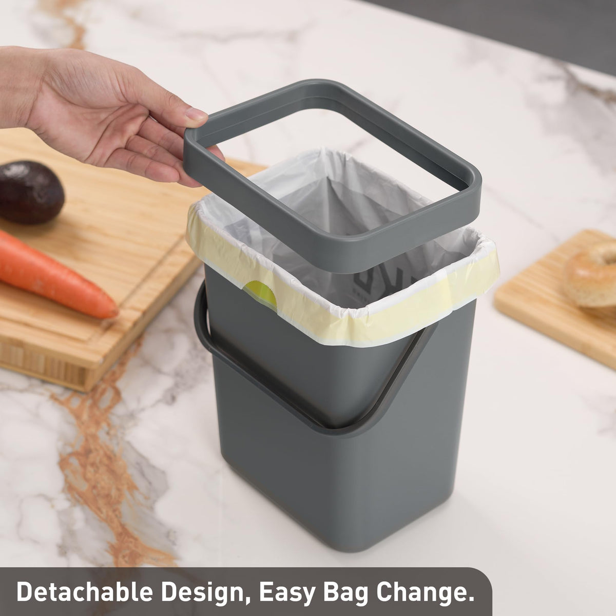 EKO Puro Mini Wall-Mounted Trash Can with Lid, Indoor Food Waste Compost Bucket, 0.79 Gal / 3L Small Hanging Trash Can for Kitchen (Grey) 🍁 All In One Marketplace Canada