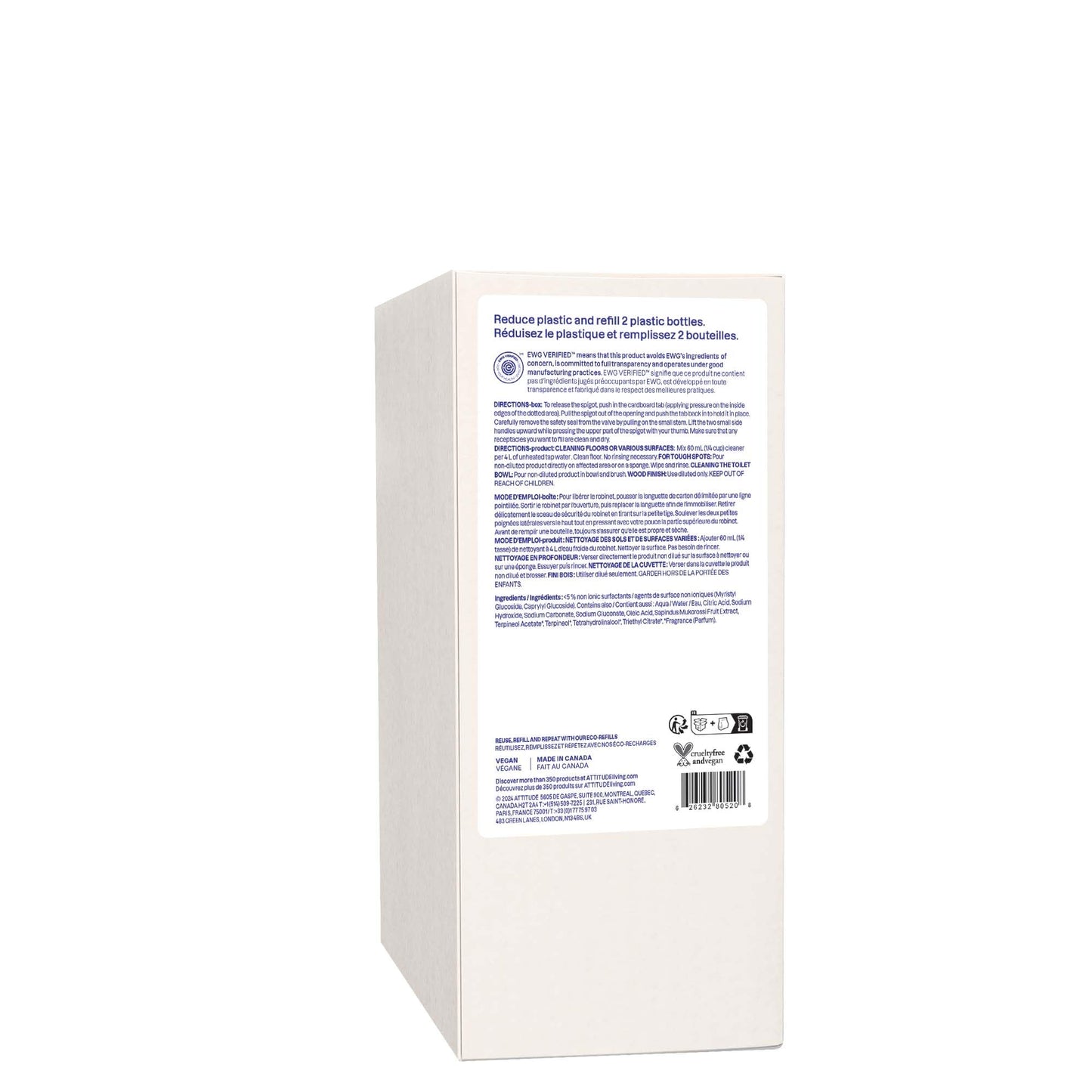 ATTITUDE Floor Cleaner Refill, EWG Verified, Streak-Free, Vegan & Plant-Based for Tile, Wood & Laminate Floors, Made in Canada, Citrus Zest Scent, 2 Liters 🍁 All In One Marketplace Canada
