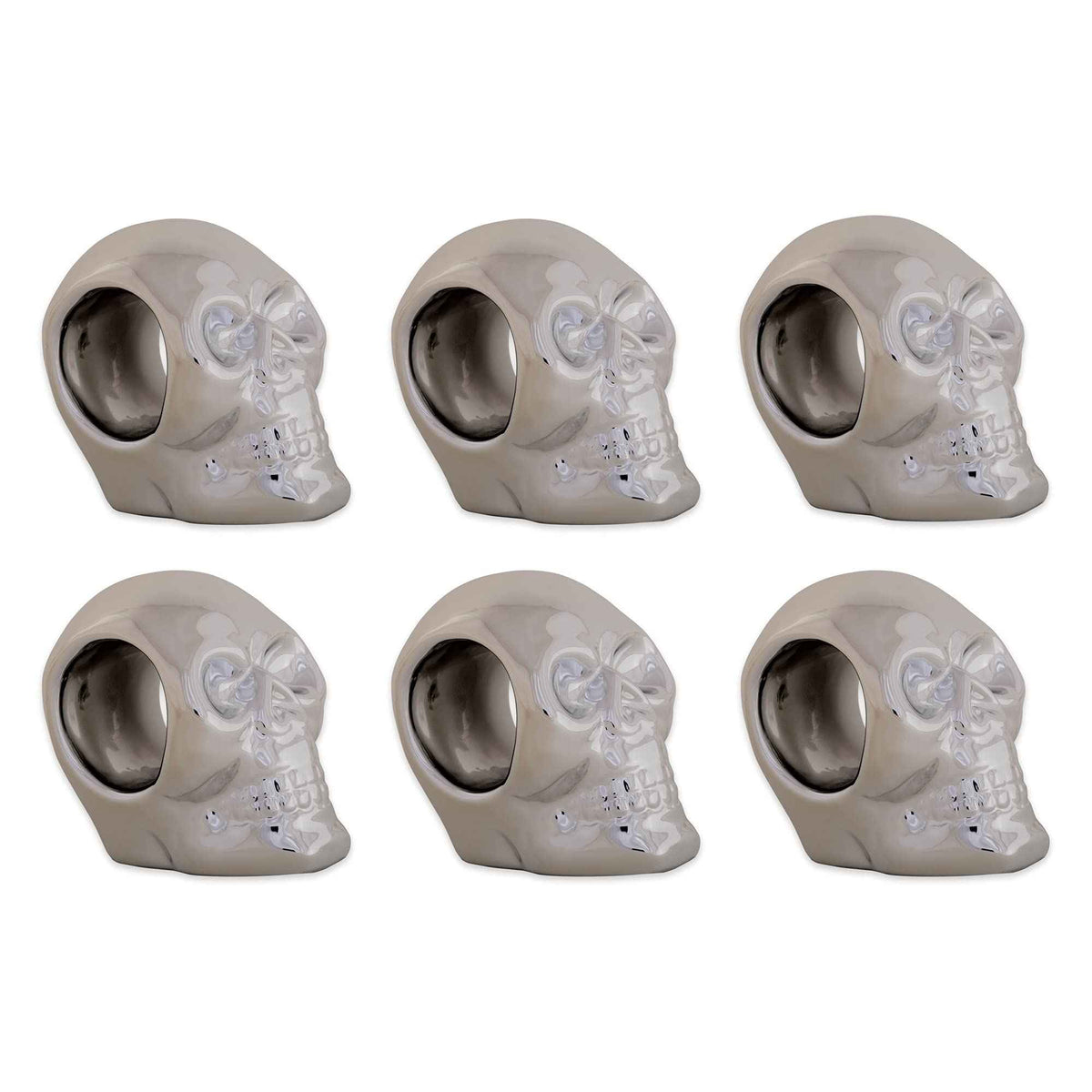 DII Halloween Napkin Rings Novelty Tabletop Décor Set, 3.25x2.25x3, Silver Skull, 6 Piece