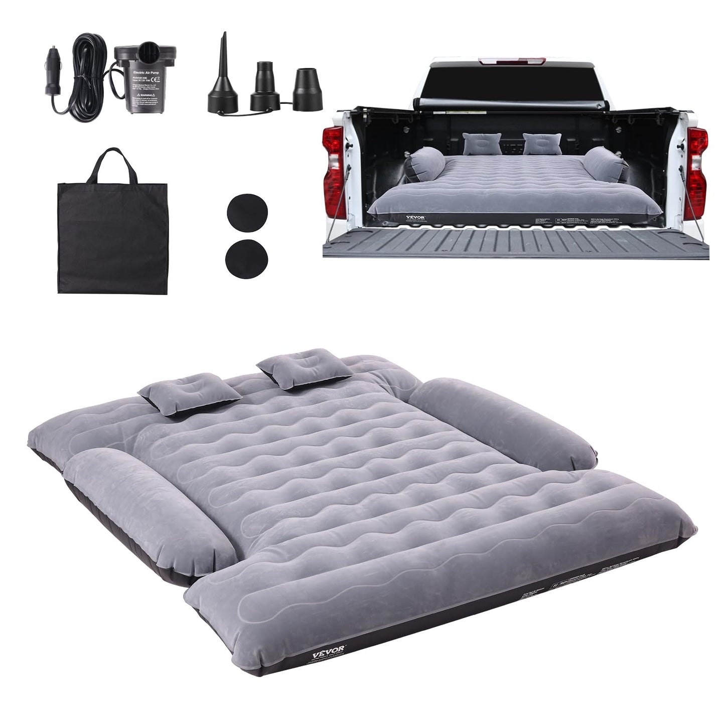 VEVOR Truck Bed Air Mattress, for 6-6.5 ft Full Size Truck Beds, Inflatable Air Mattress Camping Bed with 12V Air Pump 2 Pillows, Carry Bag, for Chevrolet Silverado, Dodge Ram, Ford 150/250/350 🍁 All In One Marketplace Canada