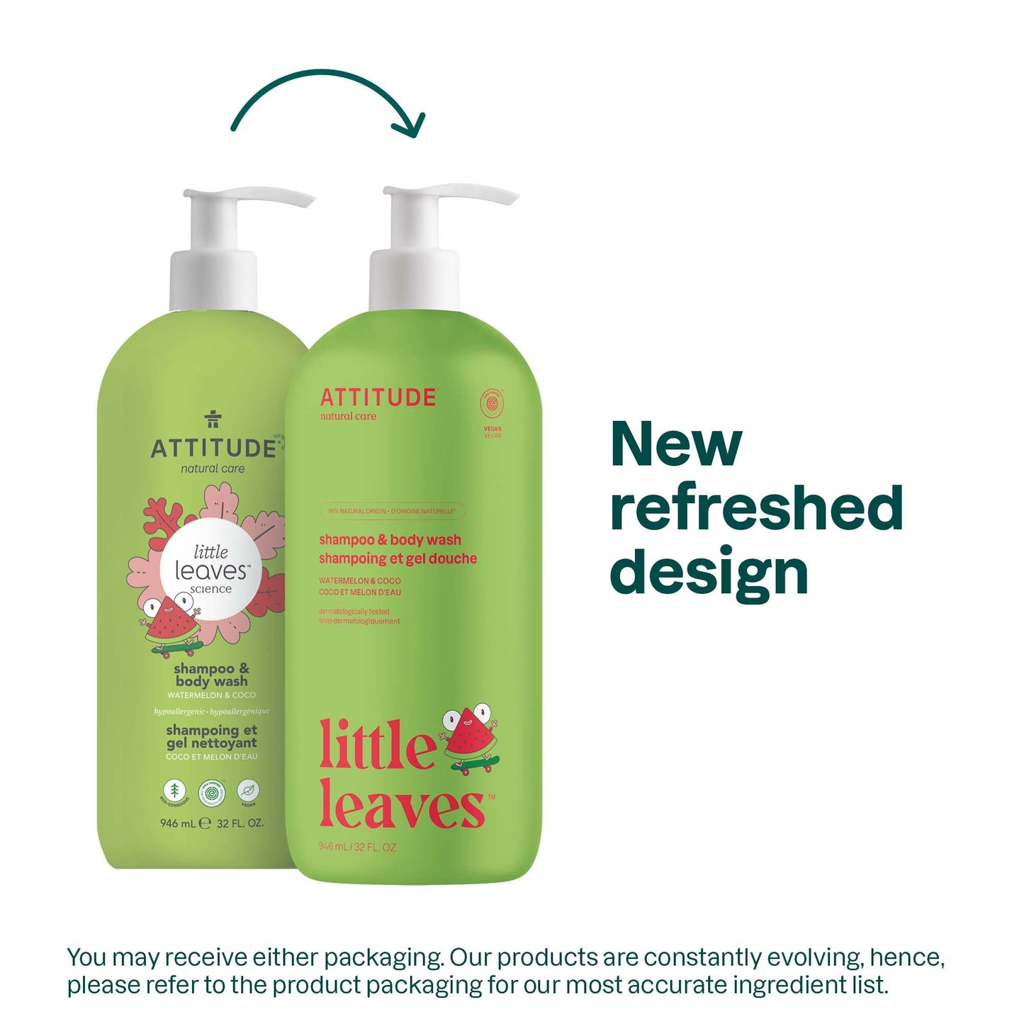 ATTITUDE Shampoo and Body Wash for Kids, Made in Canada, EWG Verified, Dermatologically Tested, Plant- and Mineral-Based Ingredients, Vegan, Watermelon and Coco, 946 mL 🍁 All In One Marketplace Canada