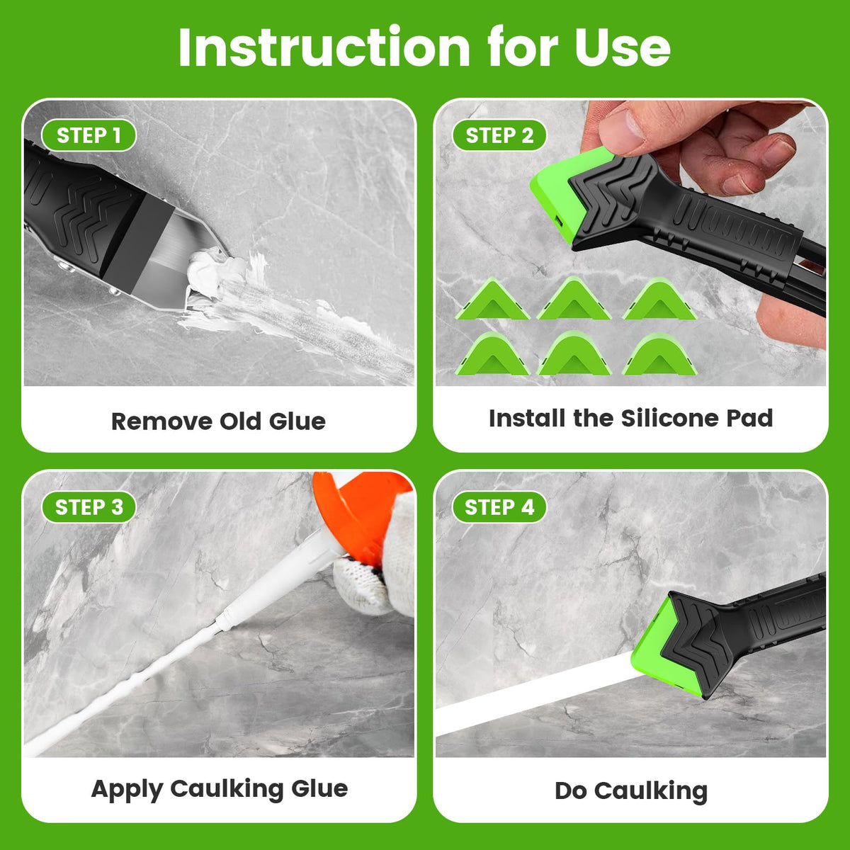 Caulking Tool 5 in 1 Silicone Caulking Grout Removal Sealant Finishing Tool with Grout Scraper, 6 Exchange Silicone Pads, Adhesive Residue Scraper Seam Repair Kit for Kitchen Bathroom 🍁 All In One Marketplace Canada