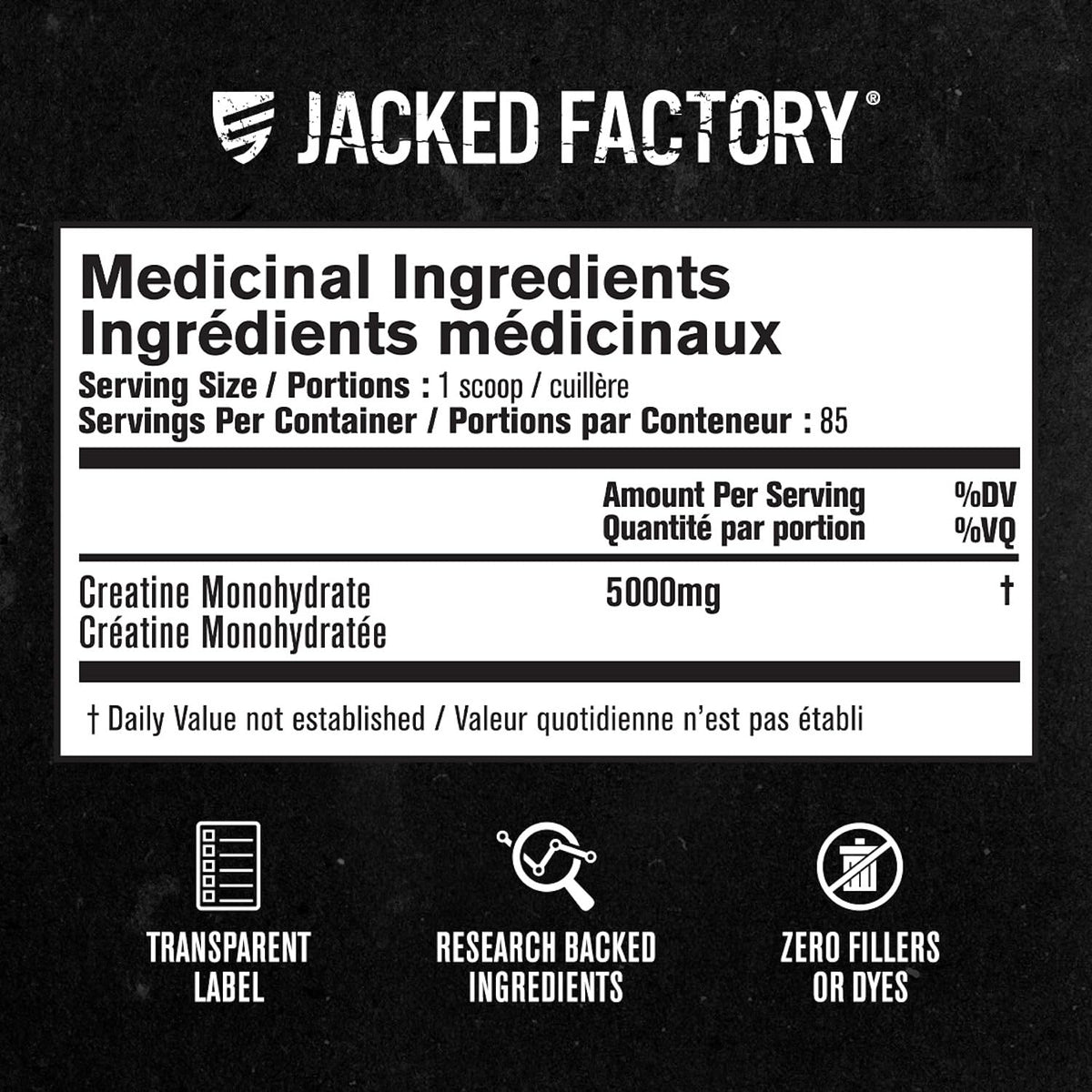 Jacked Factory Creatine Monohydrate Powder 425g - Canadian-Owned Informed Choice Certified Supplement for Increased Muscle Mass*, Improved Strength, Power, & Performance** - 85 Servings, Unflavored 🍁 All In One Marketplace Canada