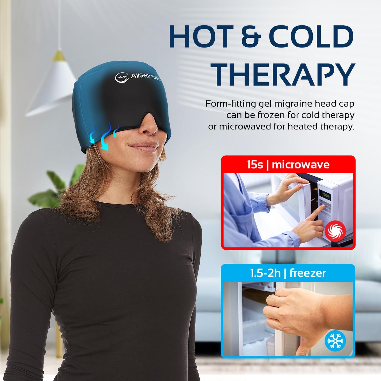AllSett Health Headache Migraine Relief Cap - Cold Headache Hat for Migraine | Patented Headache Mask & Migraine Hat -Hot and Cold Therapy Cap for Puffy Eyes, Tension, Sinus and Stress Relief 🍁 All In One Marketplace Canada