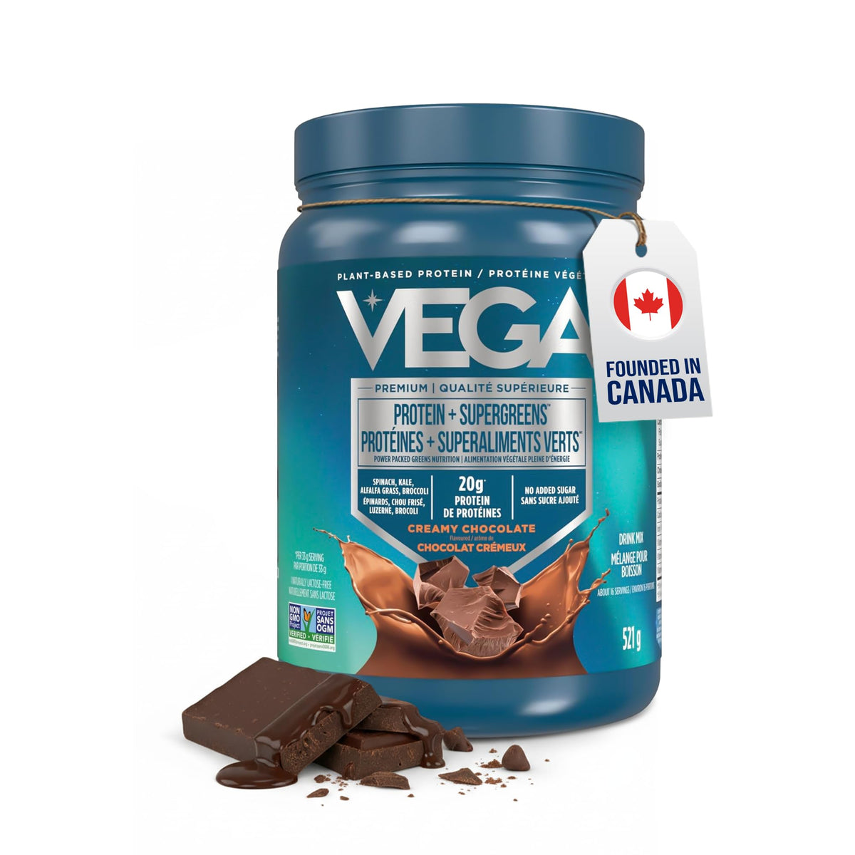 Vega Protein + Supergreens Vegan Plant Based Protein Powder – 20g Organic Pea Protein, Dairy-free, Healthy Breakfast Shake – Chocolate, 16 Servings, 521 grams (Pack of 1) 🍁 All In One Marketplace Canada