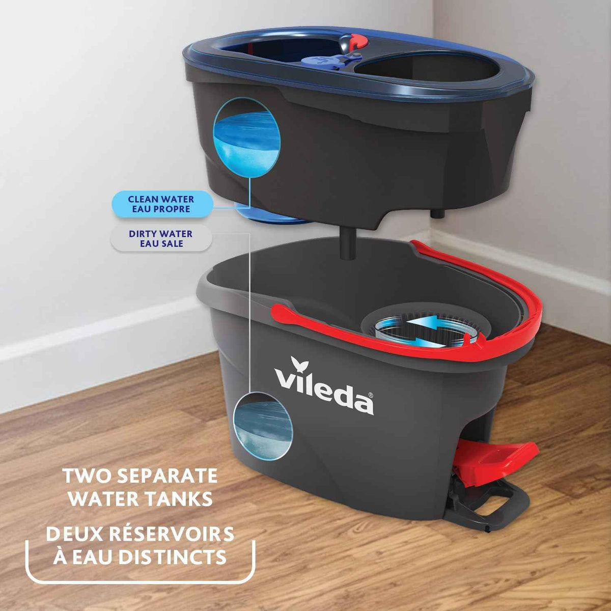 Vileda RinseClean Spin Mop & Bucket System | 2-Tanks Separate Clean and Dirty Water | Machine Washable and Reusable Microfibre Mop Head Replacement | Hands-Free Wringing Bucket 🍁 All In One Marketplace Canada