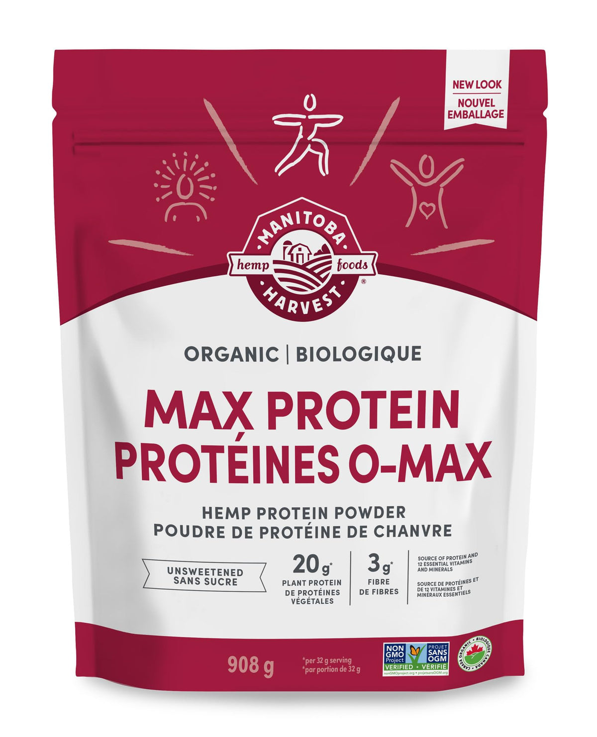 Manitoba Harvest Hemp Yeah! Organic Max Protein Protein Powder, Unsweetened, 908g; with 20g protein and 4.5g Omegas 3&6 per Serving, Preservative Free, Non-GMO 🍁 All In One Marketplace Canada