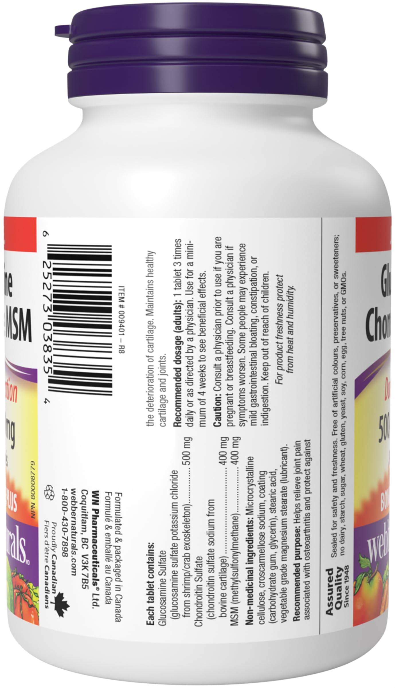 Webber Naturals Glucosamine Chondroitin MSM, Double Strength, 120 Tablets, Helps Relieve Joint Pain Associated with Osteoarthritis 🍁 All In One Marketplace Canada