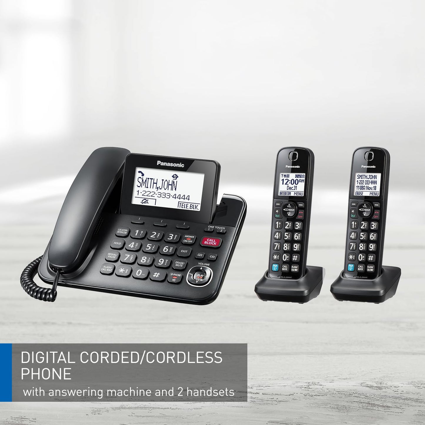 Panasonic Expandable Corded Phone System, Bluetooth Pairing for Wireless Headphones and Hearing Aids, Smart Call Block, Bilingual Talking Caller ID, 2 Handsets - KXTGF892B (Black) 🍁 All In One Marketplace Canada