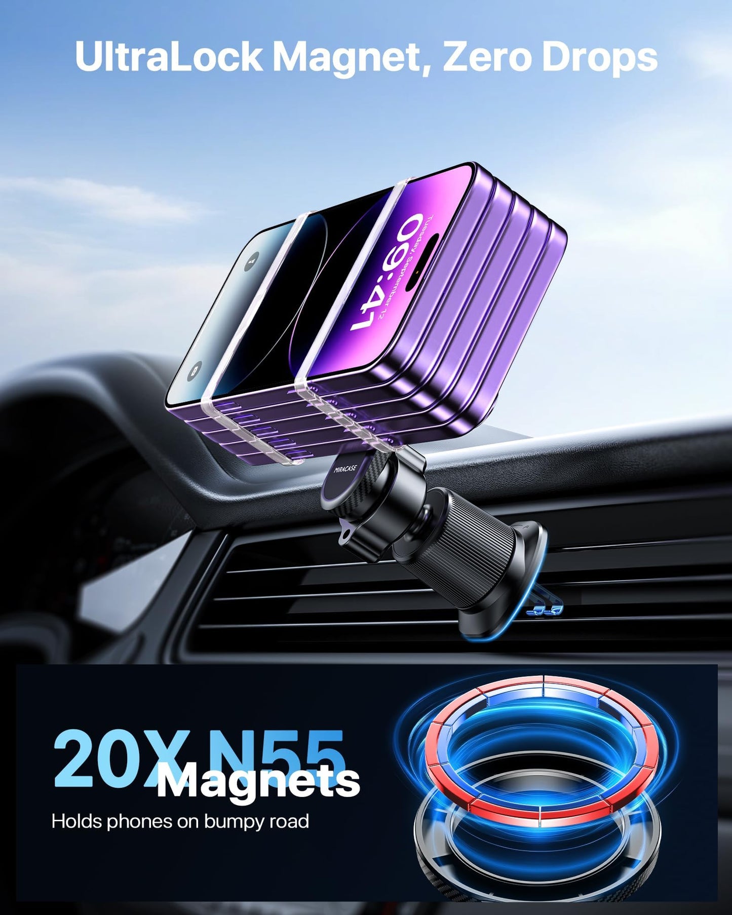 Miracase for MagSafe Car Mount【Won’t Block Vent &20 Strongest Magnets】 Magnetic Phone Holder for Car Phone Holder Mount Dash for Car Accessories for Women Men for iPhone 17 Pro Max Air 16 15 14 13 12 🍁 All In One Marketplace Canada