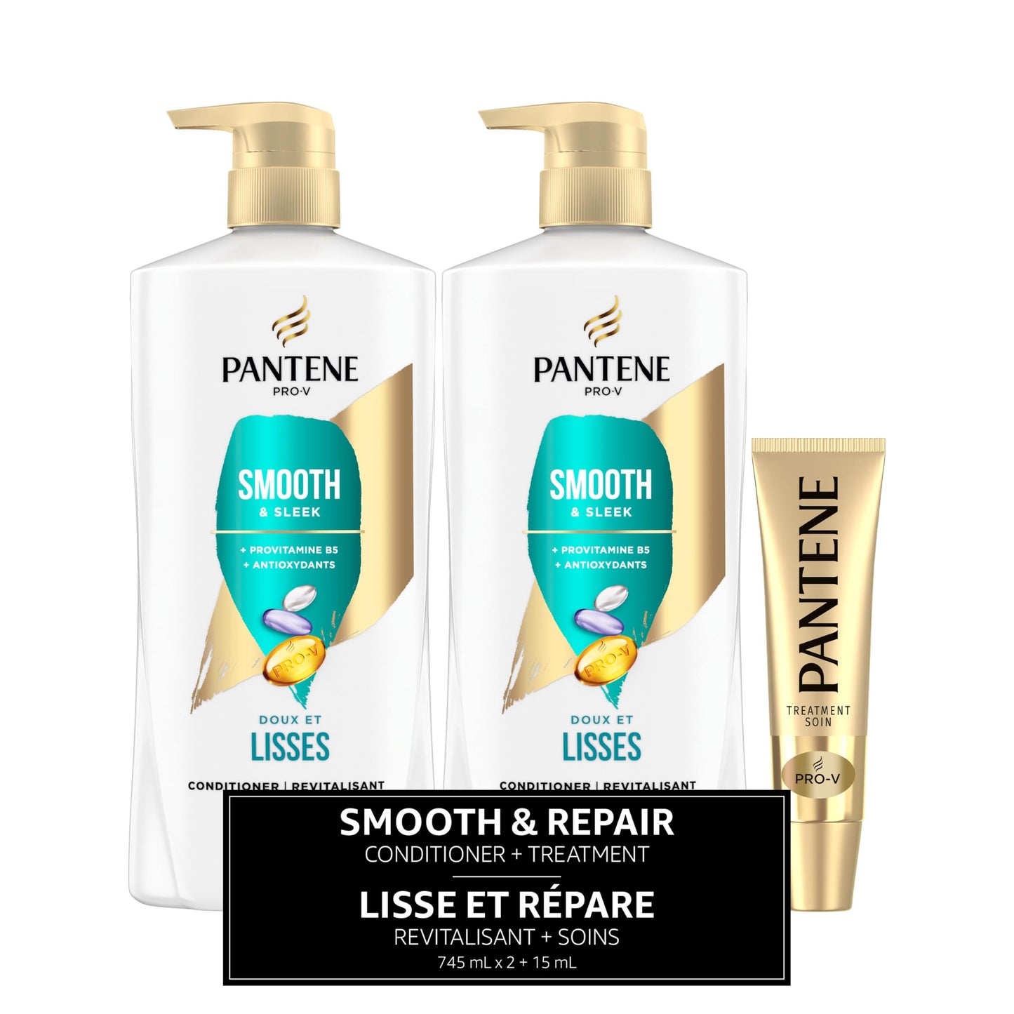 Pantene PRO-V Smooth & Sleek Conditioner, 1.49 L Total (2 Packs of 745 mL) and 15 mL Intense Rescue Shot Treatment for dry hair 🍁 All In One Marketplace Canada