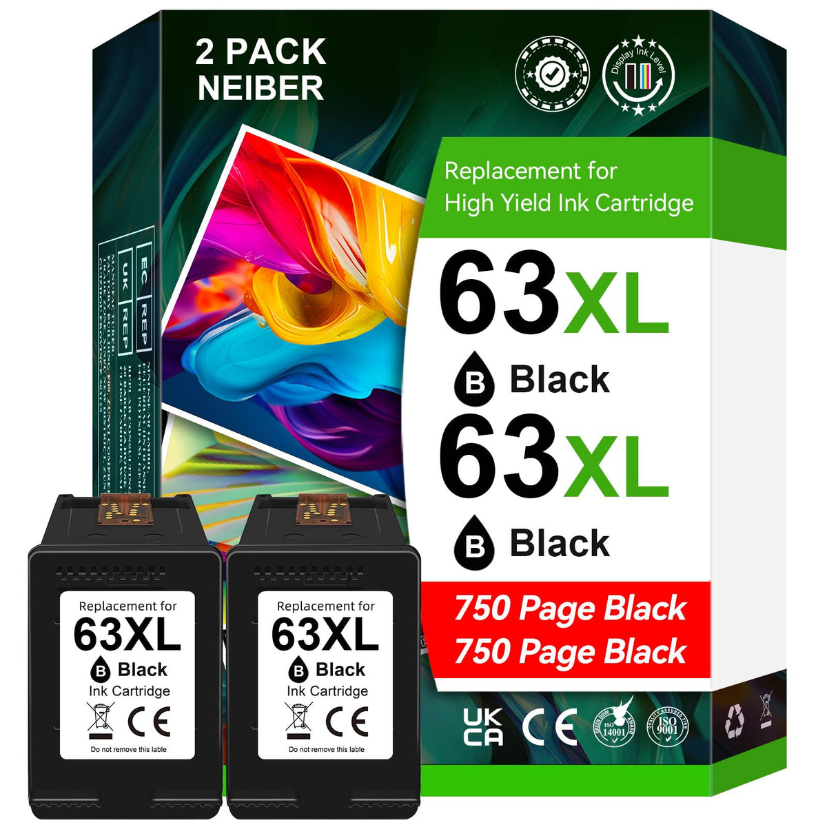 63XL Ink Cartridge Black for HP 63 Ink Cartridges for HP63 for HP63XL Black, Compatible for HP Envy 4520 4522 Officejet 3830 5255 3833 4650 DeskJet 3630 3632 1112 Printer 🍁 All In One Marketplace Canada