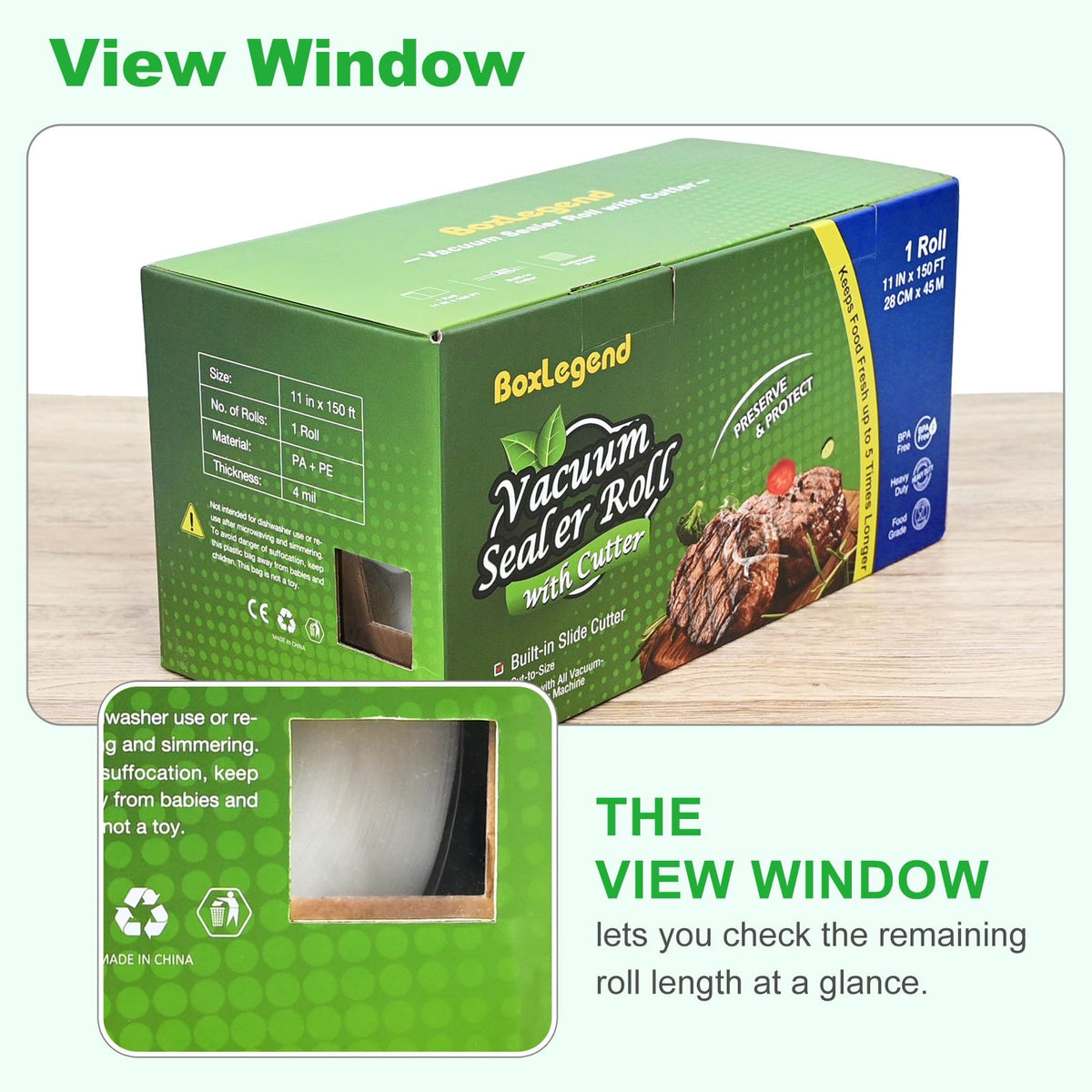 11’’ x 150’ Vacuum Sealer Roll Keeper with Cutter, Vacuum Sealer Bags for Food, Food Saver Bags Rolls, BPA Free, Commercial Grade, Great for Storage, Meal prep and Sous Vide 🍁 All In One Marketplace Canada