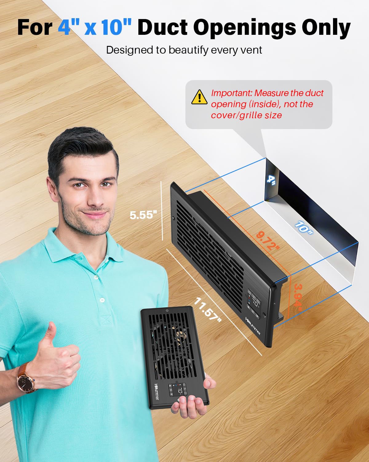 Hisummer Register Booster Fan for 4" x 10" Floor Register, Quiet 10-Speed Vent Fan Booster with Temp Sensor, 150 CFM Airflow, Improves Heating & Cooling, Remote Control (Black) 🍁 All In One Marketplace Canada