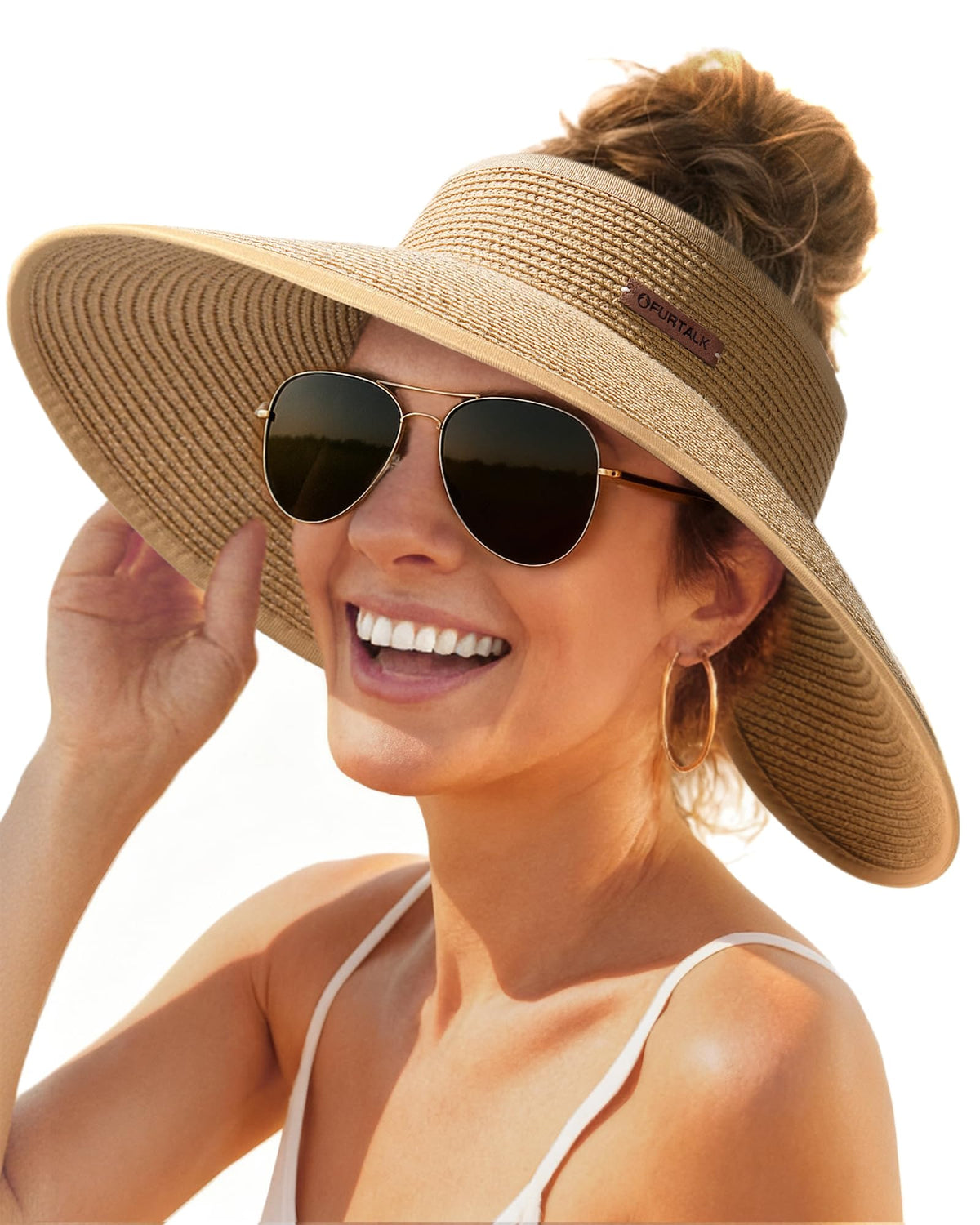 FURTALK Sun Visor Hats for Women Wide Brim Straw Roll Up Ponytail Summer Beach Hat UV UPF 50 Packable Foldable Travel 🍁 All In One Marketplace Canada
