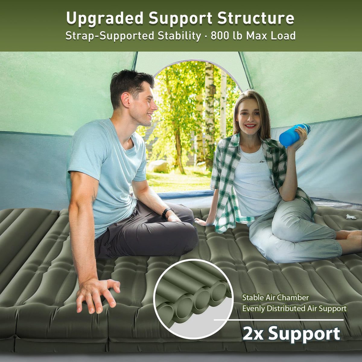 Double Camping Sleeping Pad 5.5", Elegear CumbreX™Self Inflating Air Sleeping Mats with Pillow Built-in Foot Pump, Inflatable Camping Mattress Compact for Tent,Cot Backpacking,Hiking,Camp,Travel,Green 🍁 All In One Marketplace Canada