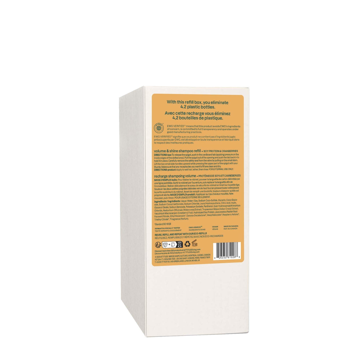 ATTITUDE Volume and Shine Hair Shampoo, Made in Canada, EWG Verified, For Thin Hair, Naturally Derived Ingredients, Vegan and Plant Based, Soy Protein and Cranberries, Bulk Refill, 2 Liters 🍁 All In One Marketplace Canada
