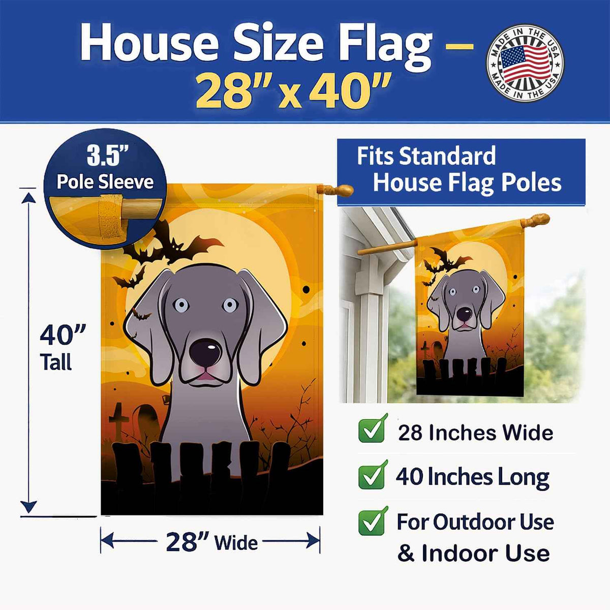 Caroline's Treasures BB1789CHF Halloween Weimaraner Canvas House Size Flag, Multicolor, Large