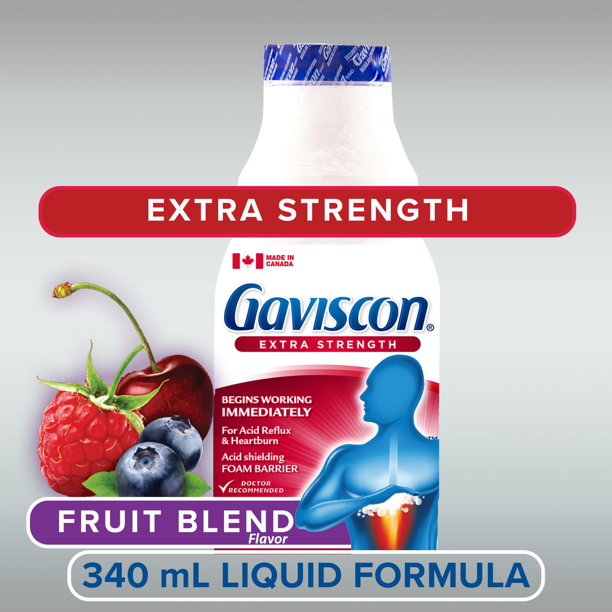 Gaviscon Liquid Extra Strength Antacid - 340 ml - Antacid Liquid for Day and Night Heartburn Relief, Acid Reflux and GERD Relief, Fruit Blend - Free of Aluminum, Lactose and Gluten 🍁 All In One Marketplace Canada