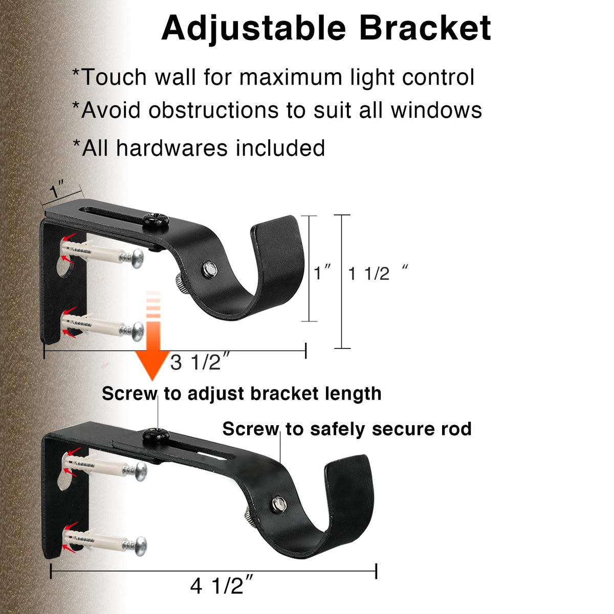 Extra Long Curtain Rods for Windows 28 to 144 inch, 1" Heavy Duty Drapery Rods with Adjustable Brackets, Bedroom Easy Instal Simple Blackout Outdoor Black Curtain Rods for Patio 🍁 All In One Marketplace Canada