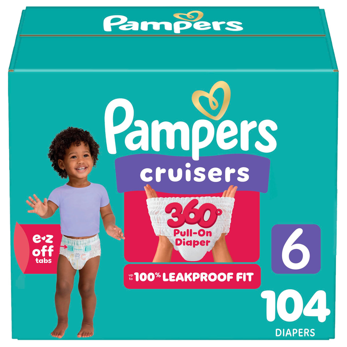 Pampers Diapers - Cruisers 360 degrees - Size 6, up to 100% Leakproof Fit, Designed for Active Babies, Pull On Diaper, EZ Off Tabs Designed for Easy Changes, 1 Pack (Count of 104) 🍁 All In One Marketplace Canada