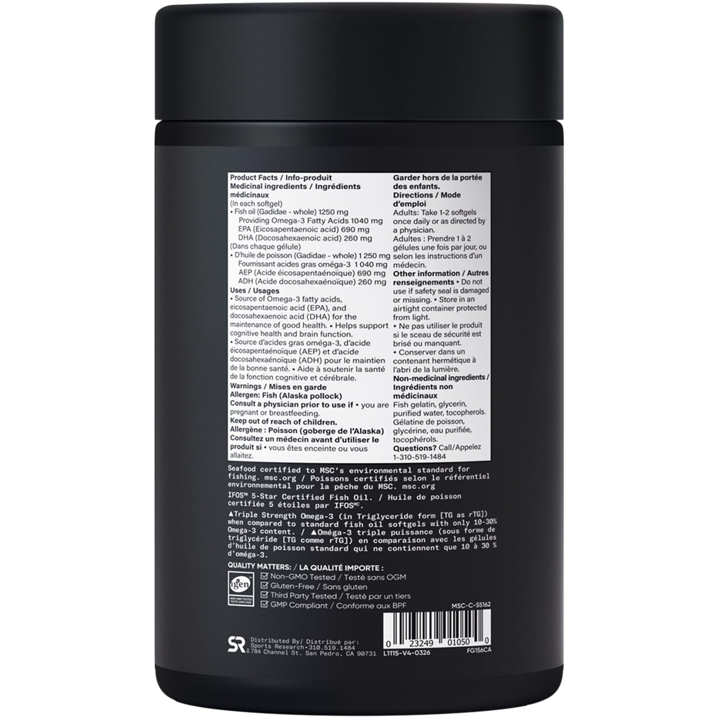 Sports Research® Triple Strength Omega 3 Fish Oil - Burpless Supplement w/EPA & DHA Fatty Acids from Wild Alaskan Pollock - Supports Cognitive Health & Brain Function for Men & Women - 1250mg, 180ct 🍁 All In One Marketplace Canada