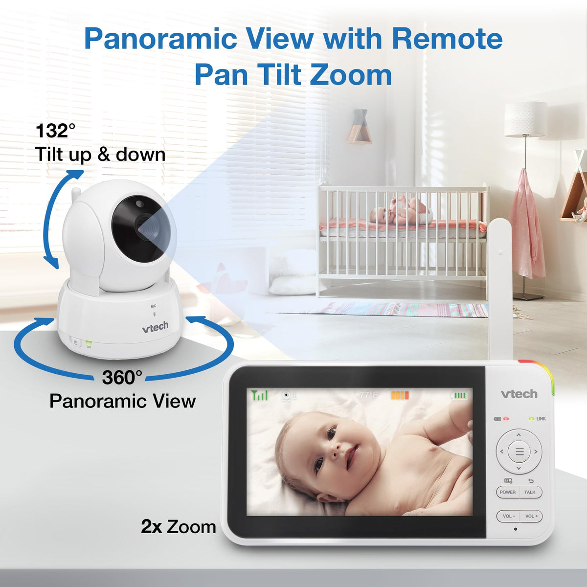 VTech VM924-2 Pan & Tilt Video Baby Monitor with 2 Cameras, 5" LCD Screen, Up to 17 Hrs Video Battery Life(2600 mAh), 1.33x Zoom, Night Vision, Best-in-Class 1000ft Range, Soothing Sounds, 2-Way Talk 🍁 All In One Marketplace Canada