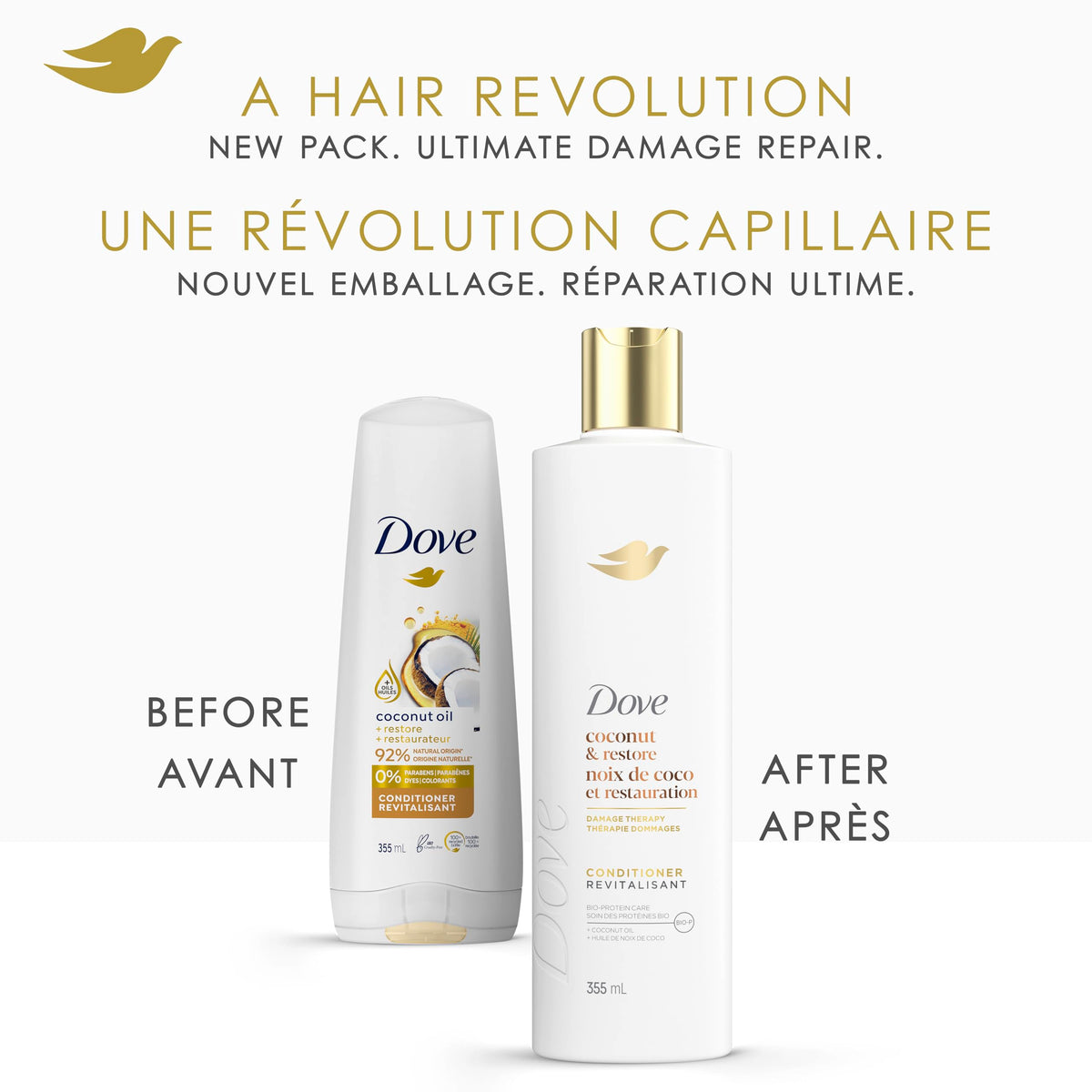 Dove Coconut Restore Shampoo & Conditioner for Damaged Hair, with Liquid Bio-Protein Care, 355 ML (2 Shampoo + 2 Conditioner) 🍁 All In One Marketplace Canada