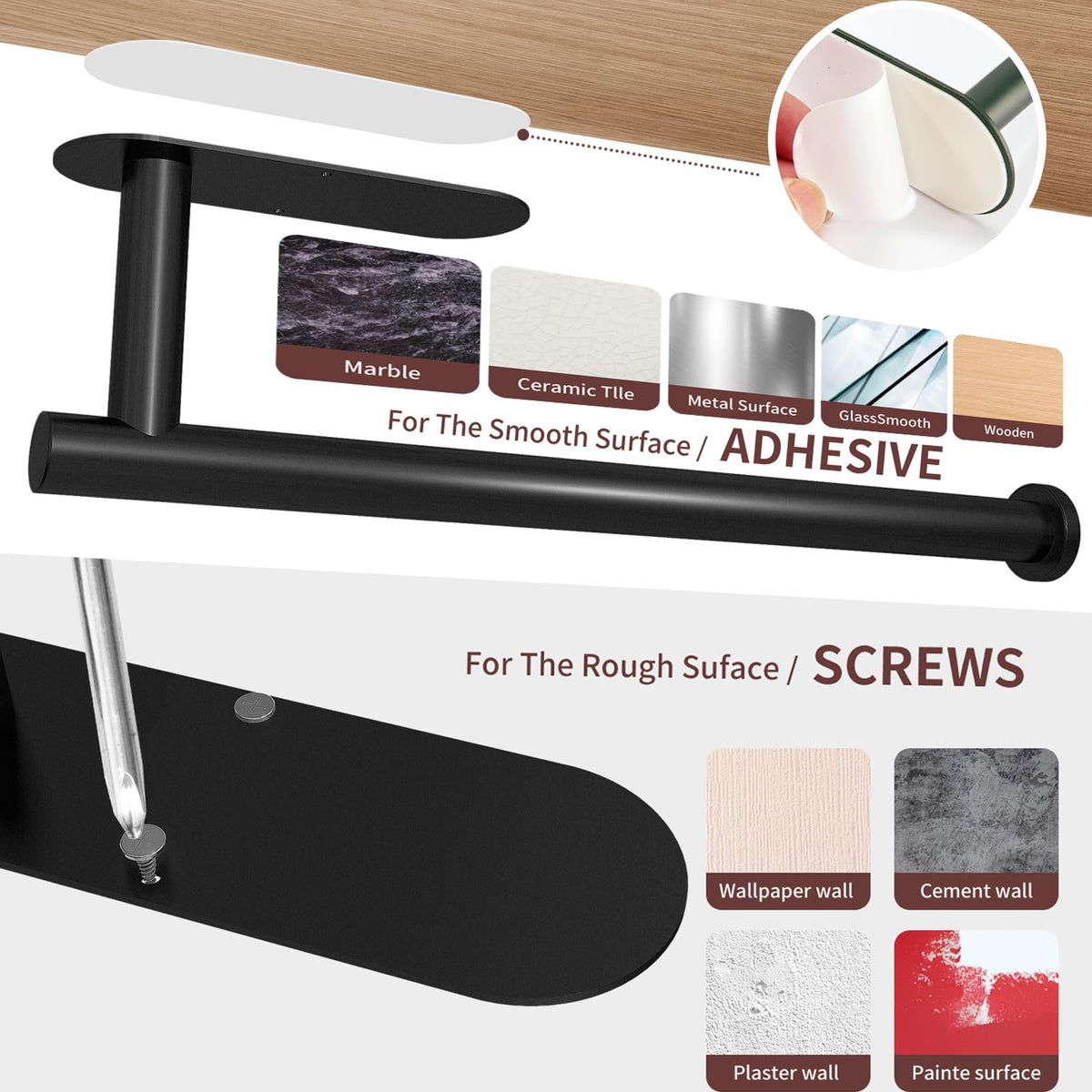 DEKAVA Paper Towel Holder Under Cabinet Wall Mount for Kitchen Paper Towel, Self-Adhesive Paper Towel Bar, Paper Towel Rack, SUS304 Stainless Steel 13 inch 🍁 All In One Marketplace Canada