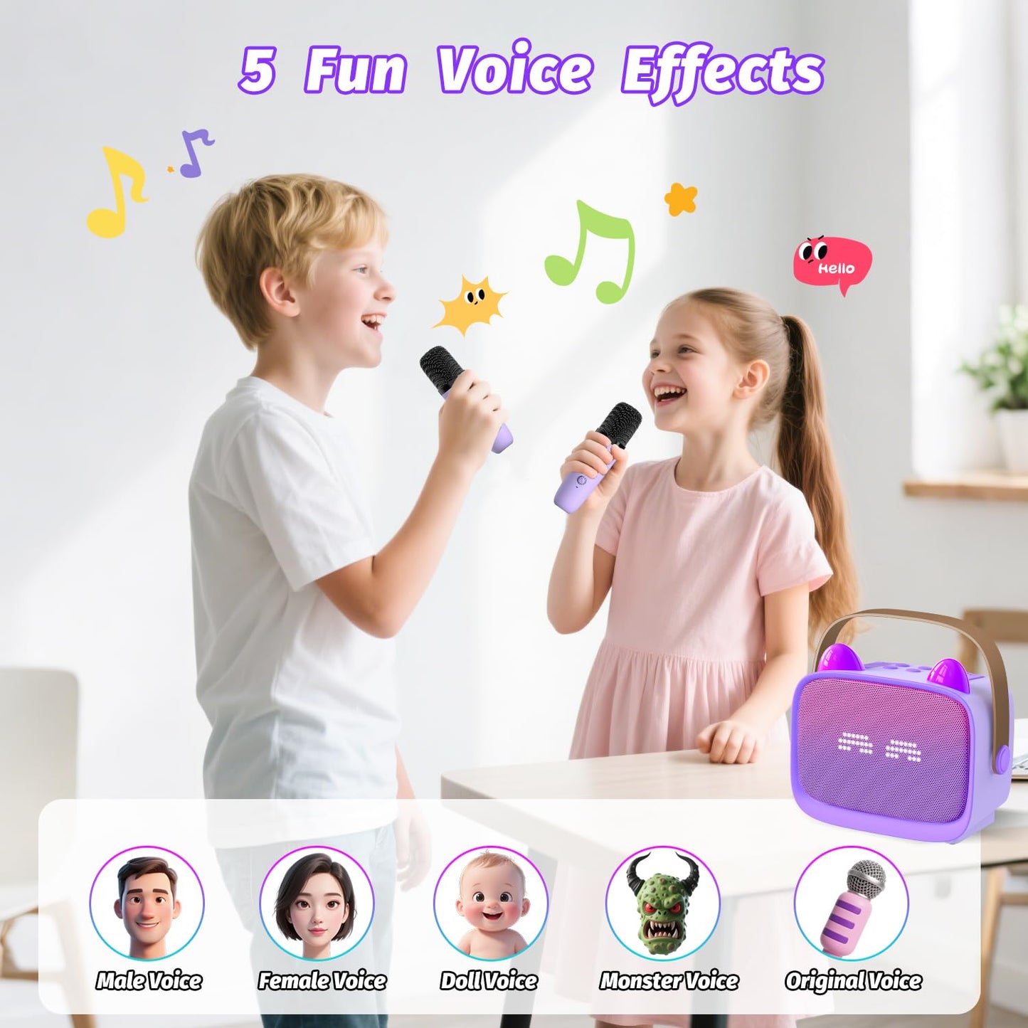 Mini Karaoke Machine Toys Gifts, Kids Portable Bluetooth Speaker with 2 Wireless Microphone and LED, Christmas Birthday Gift Idea for Girls Boys 3-12 + Year Old, Noisemaker Toys for Party (Purple) 🍁 All In One Marketplace Canada