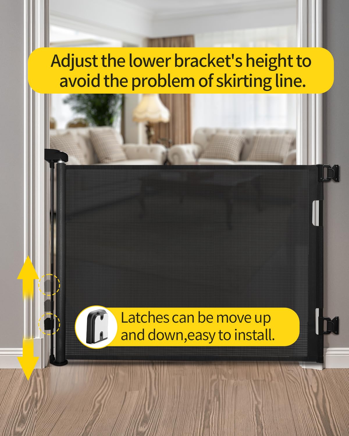 Retractable Baby Gates for Stairs, 55 Wide Mesh Dog Gate for Doorways, 33.6" Tall Easy to Use Pet Fence for The House, Toddler Safety Essentials Indoor&Outdoor, Black 🍁 All In One Marketplace Canada