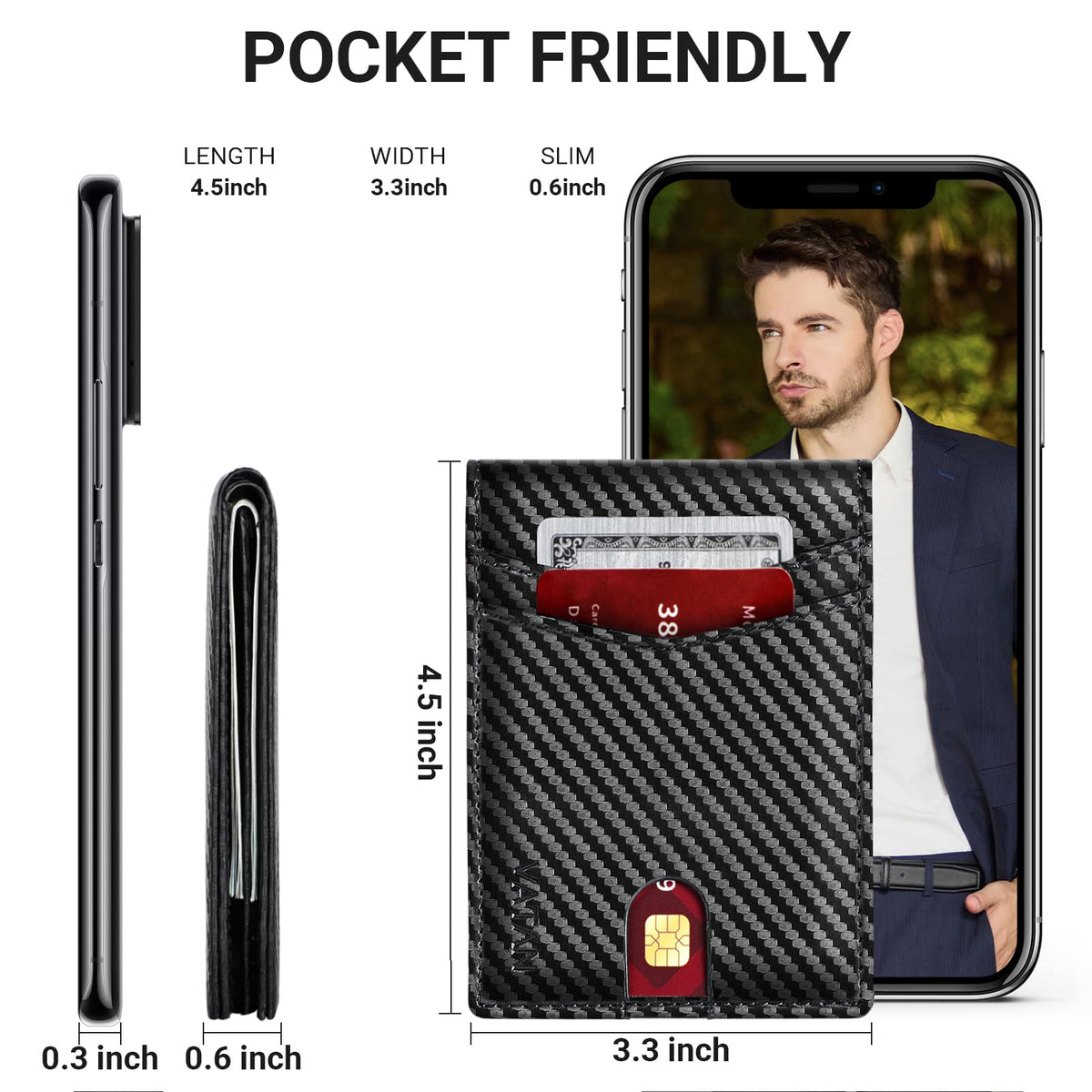 VATAN Wallet for Men Slim RFID Blocking Leather Credit Card Holder Wallet for 15 Cards, Bifold Minimalist Thin Wallet with 2 ID Windows & Cash Slot, with Gift Box (Carbon Fiber Black) 🍁 All In One Marketplace Canada