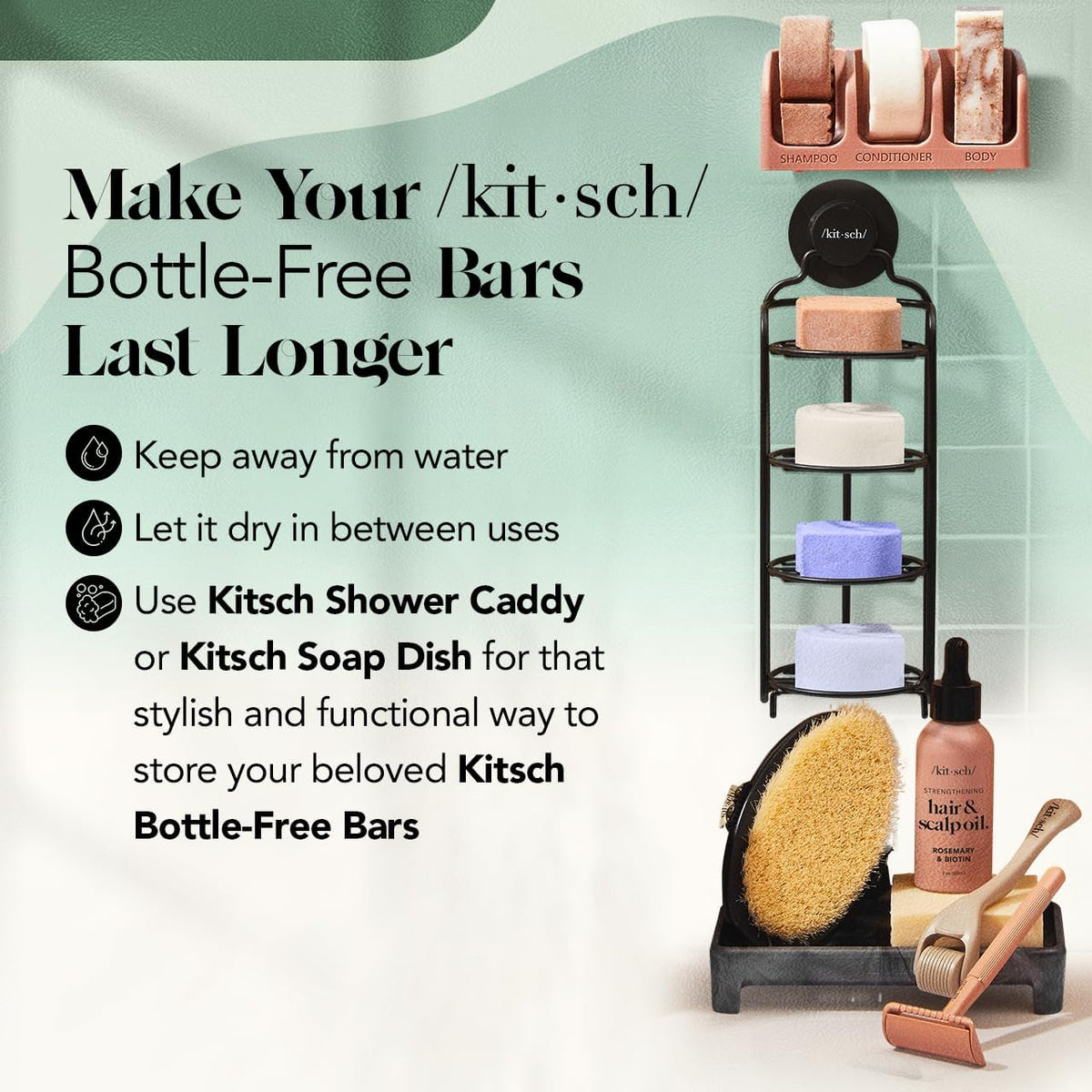 Kitsch Rosemary & Biotin Shampoo and Conditioner Set for Hair Growth - Strengthening, Thickening & Volumizing Shampoo and Conditioner Bar - Paraben, Sulfate & Silicone Free - 2 pack 🍁 All In One Marketplace Canada