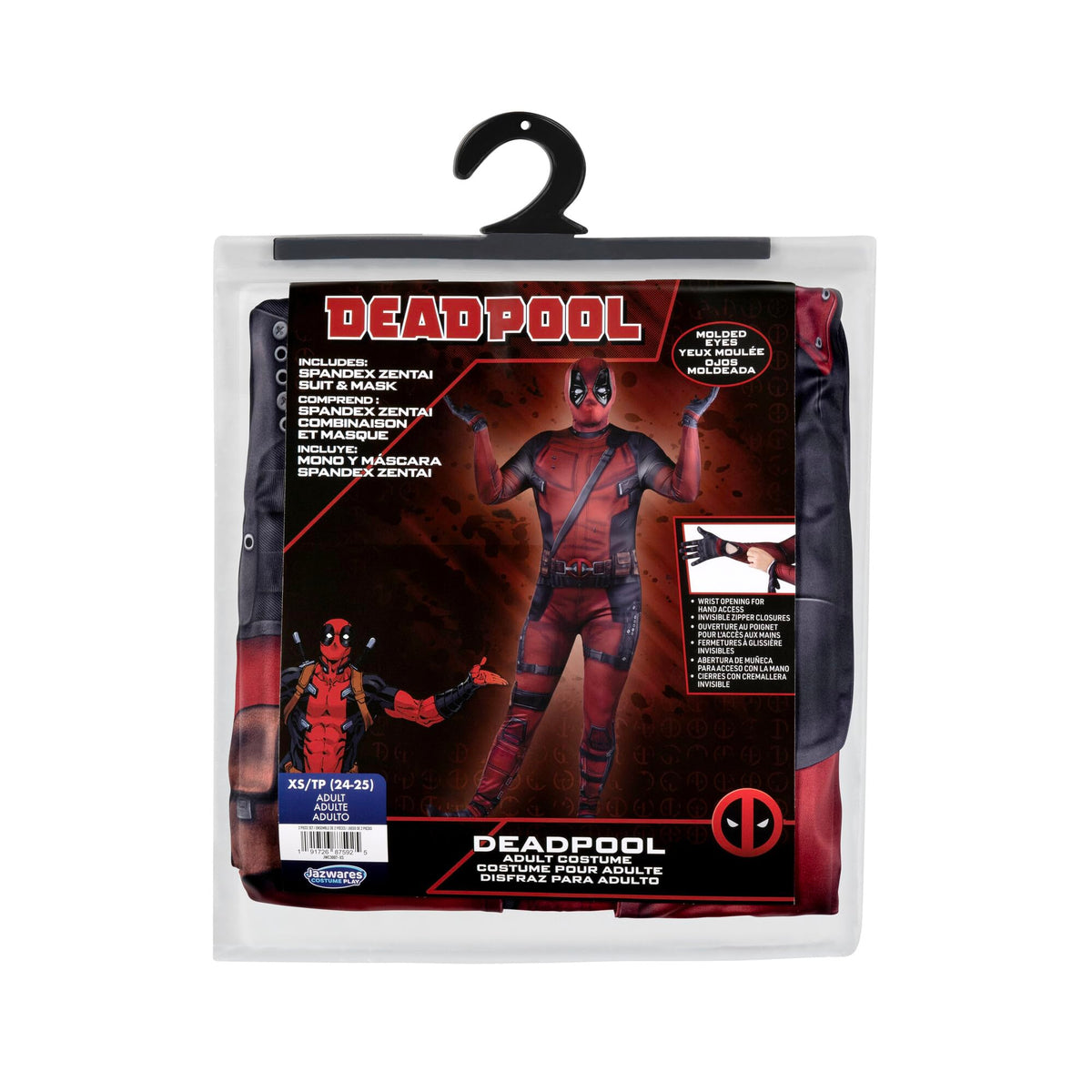 MARVEL Deadpool Official Adult Deluxe Zentai Halloween Costume - Stretch Spandex with Wrist Slits (XS)
