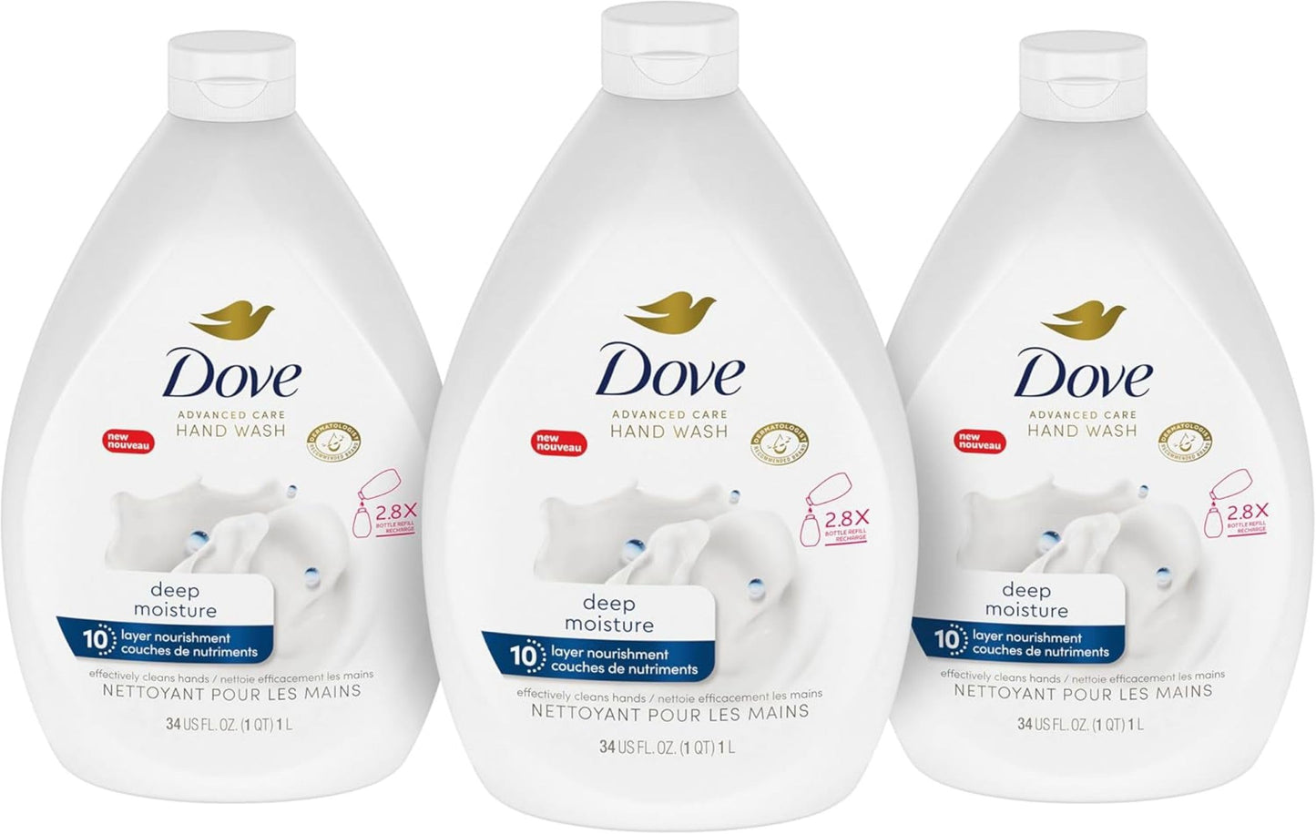 Dove Advanced Care Deep Moisture Hand Wash for soft, smooth skin Bottle Refill nourishes skin 10 layers deep 1 L (Pack Of 3) 🍁 All In One Marketplace Canada