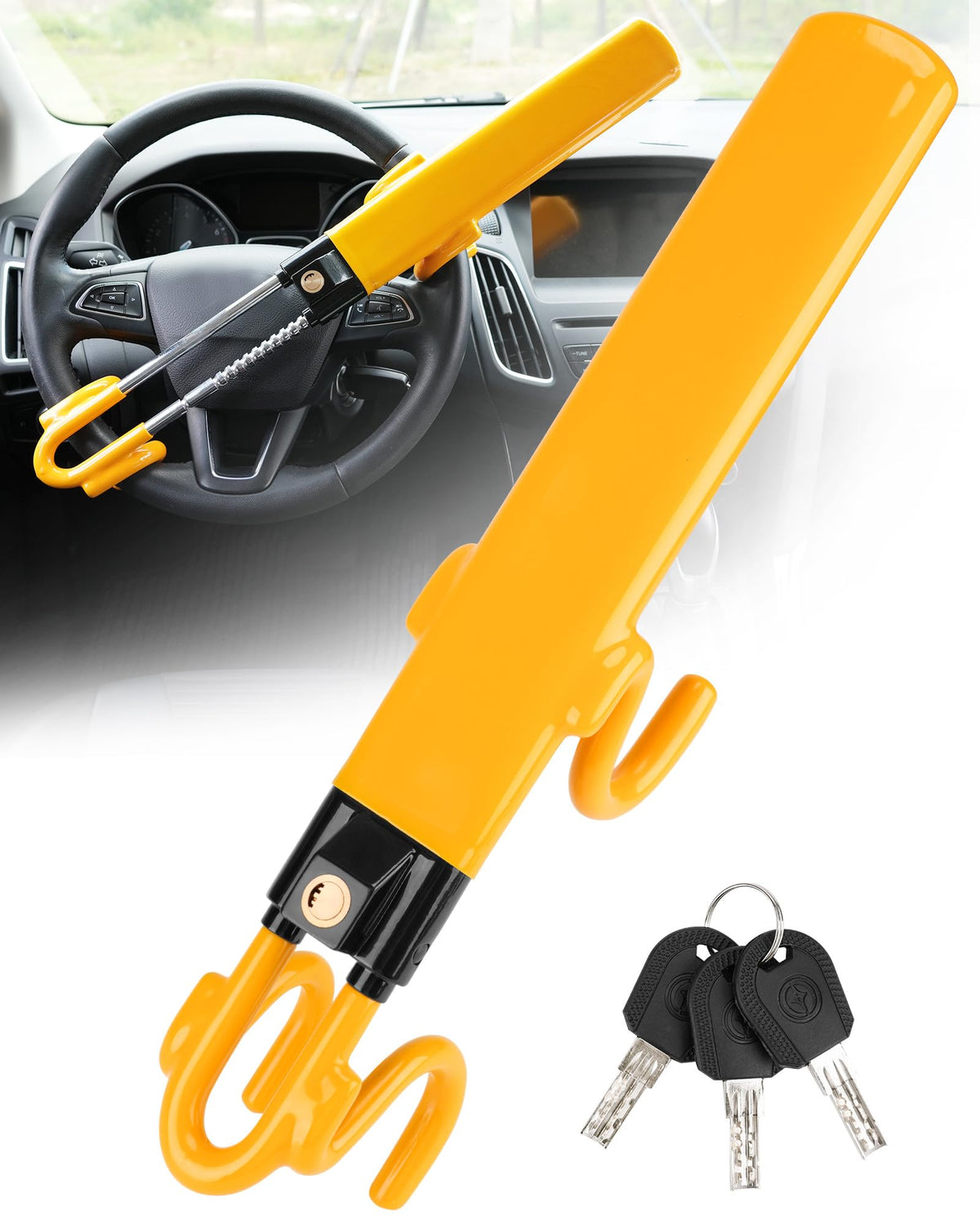 Tevlaphee Steering Wheel Lock Anti-Theft Car Device Heavy Duty Security Car Lock Antitheft Locking Devices Great Deterrent Adjustable Car Wheel Lock Anti Theft for Vehicle Truck with 3 Keys(Yellow) 🍁 All In One Marketplace Canada