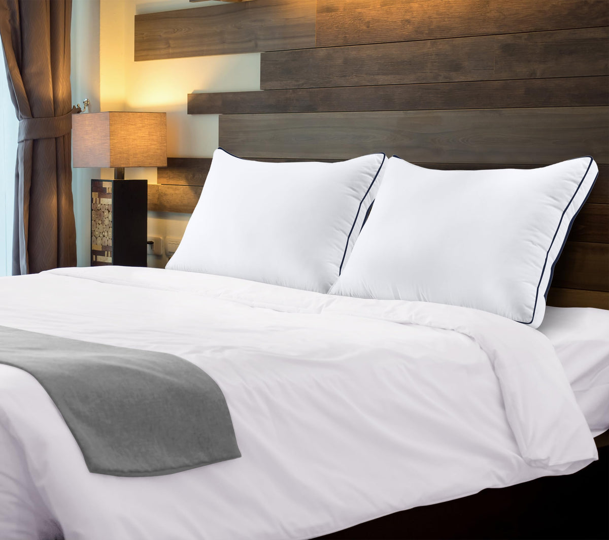 Utopia Bedding Bed Pillows for Sleeping Queen Size (Navy Hem), Set of 2, Cooling Hotel Quality, Gusseted Pillow for Back, Stomach or Side Sleepers 🍁 All In One Marketplace Canada