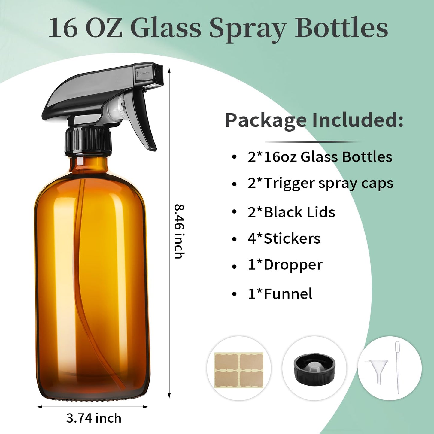 GIVAMEIHF 16oz Amber Glass Spray Bottles,2 Pack Glass Spray Bottles Refillable Empty Bottle with Adjustable Nozzle,Spray Bottle for Essential Oils,Cleaning,Pets,Plant, Hair Mister 🍁 All In One Marketplace Canada