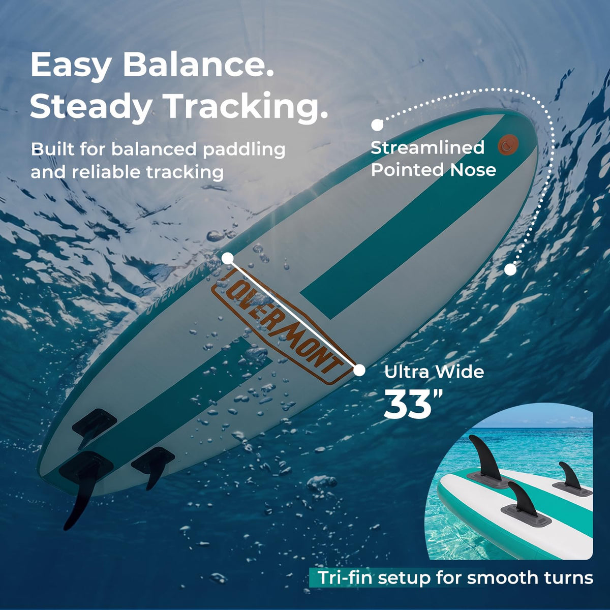 Overmont Inflatable Paddle Board 10'7" x 33" x 6", Extra Wide SUP for Adults & Beginners, 350 lb Stand Up Paddle Board with Adjustable Paddle, Pump, 3 Fins, Leash, Backpack & Repair Kit 🍁 All In One Marketplace Canada