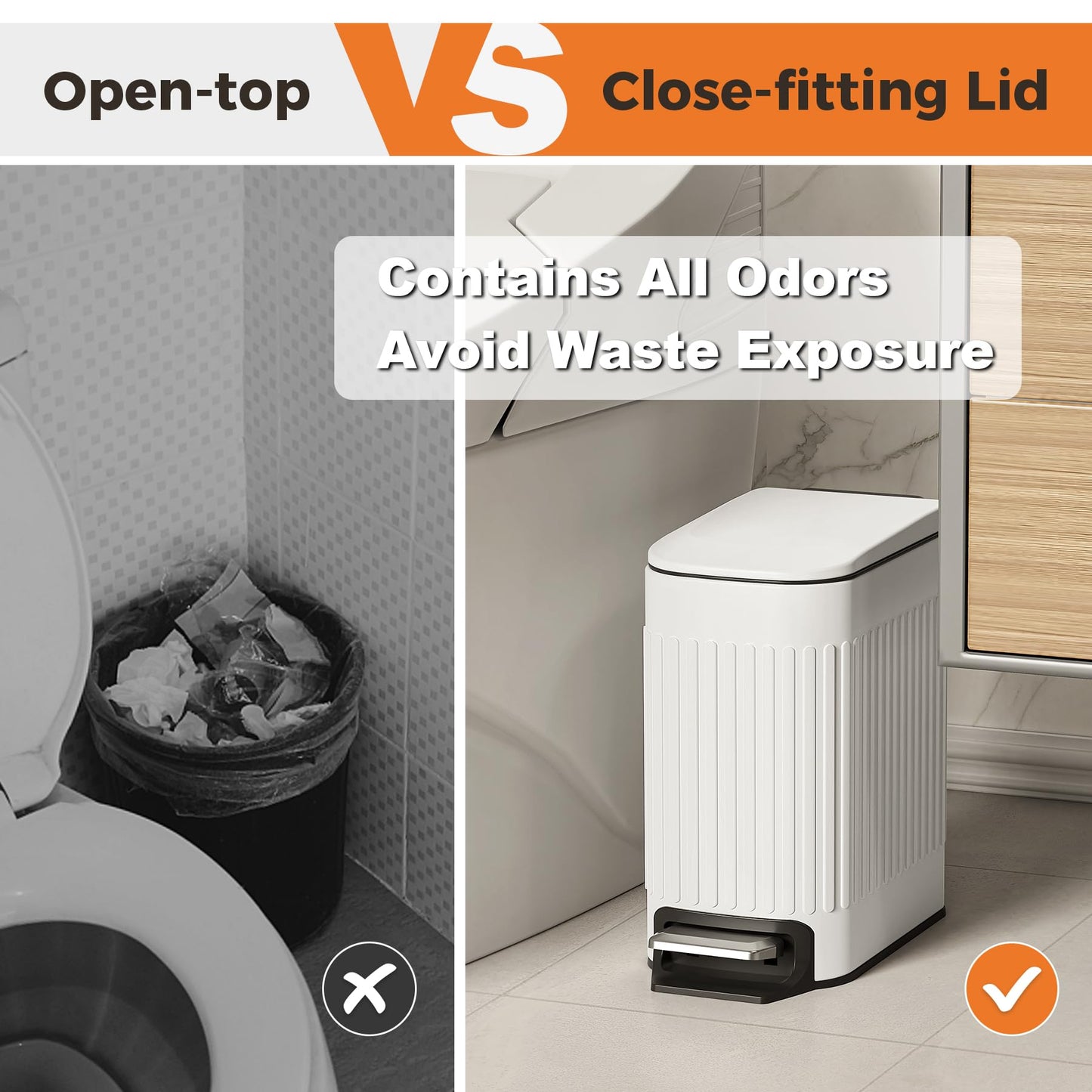 TrashAid Slim Bathroom Trash Can with Lid Soft Close, 6 Liter/1.6 Gallon Stainless Steel Small Garbage Can with Removable Inner Bucket, Step Pedal, Slim Wastebasket for Toilet, Office, Bedroom, White 🍁 All In One Marketplace Canada