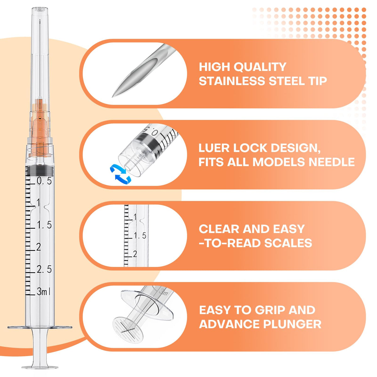 3ml Luer Lock Syringes with 25 Gauge 1 Inch Needles, Luer Lock Disposable Accessories for Lab, Pack of 25 🍁 All In One Marketplace Canada