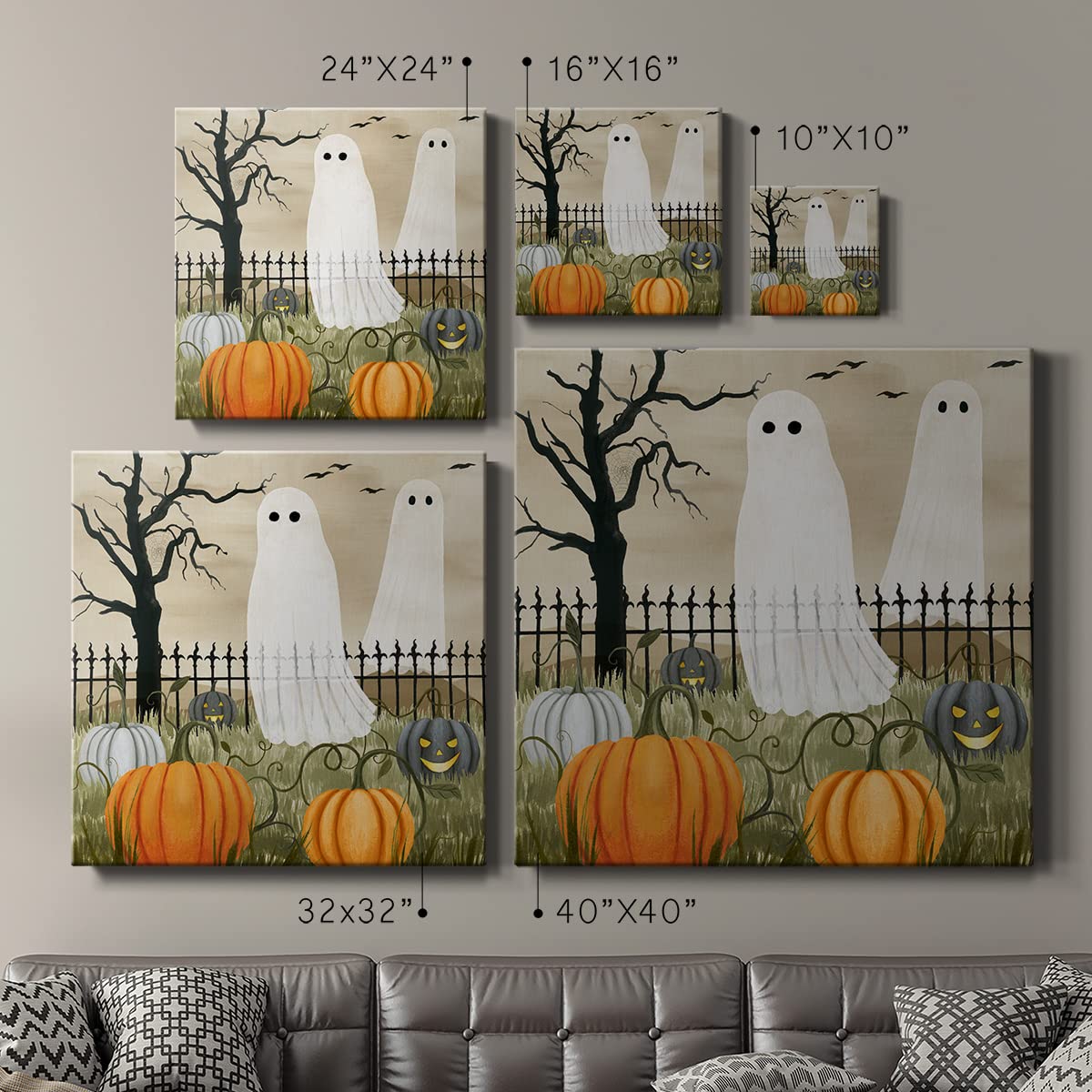 Renditions Gallery Modern Canvas Wall Art Pictures for Office Decorations Halloween Hunted Pumpkin Patch Premium Wall Hanging Wooden Artwork for Livingroom Kitchen Paintings - 10"X10" LT508
