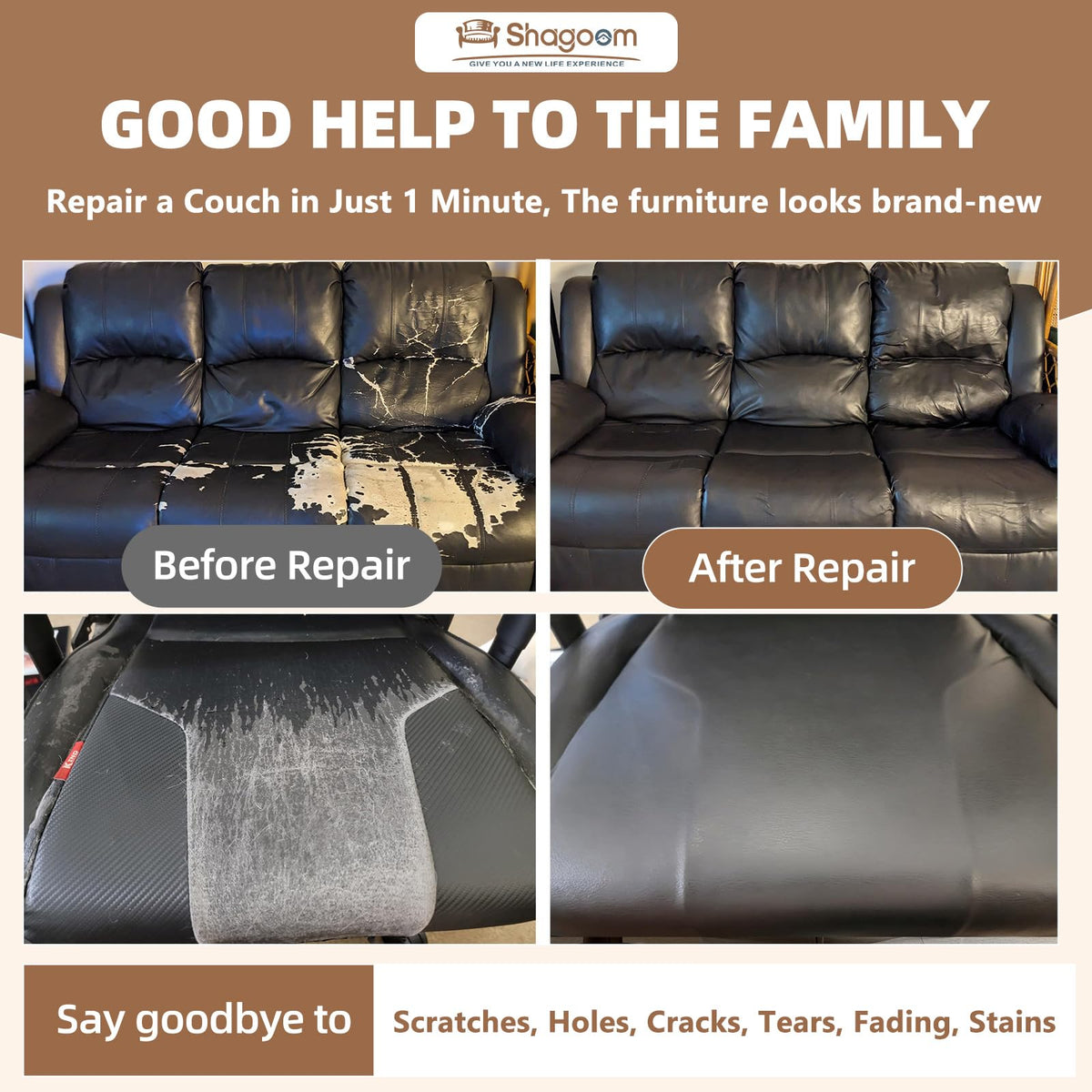 Shagoom Leather Repair Kit, 17X79 inch Self Adhesive Leather Patch Waterproof, DIY Large Vinyl Patches for Couches, Furniture, Kitchen Cabinets, Wall （Black, 17X79 inch） 🍁 All In One Marketplace Canada