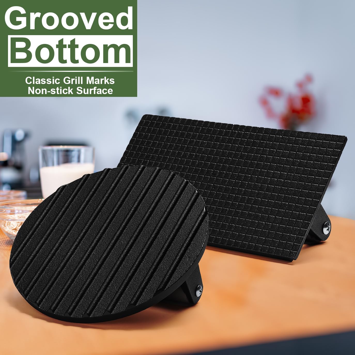 EWFEN Burger Press, 7" Round & 8.2"X4.3" Rectangle Heavy-Duty Cast Iron Smash Bacon Press Meat Steak with Wood Handle for Griddle, Sandwich, Nonstick Pan 🍁 All In One Marketplace Canada