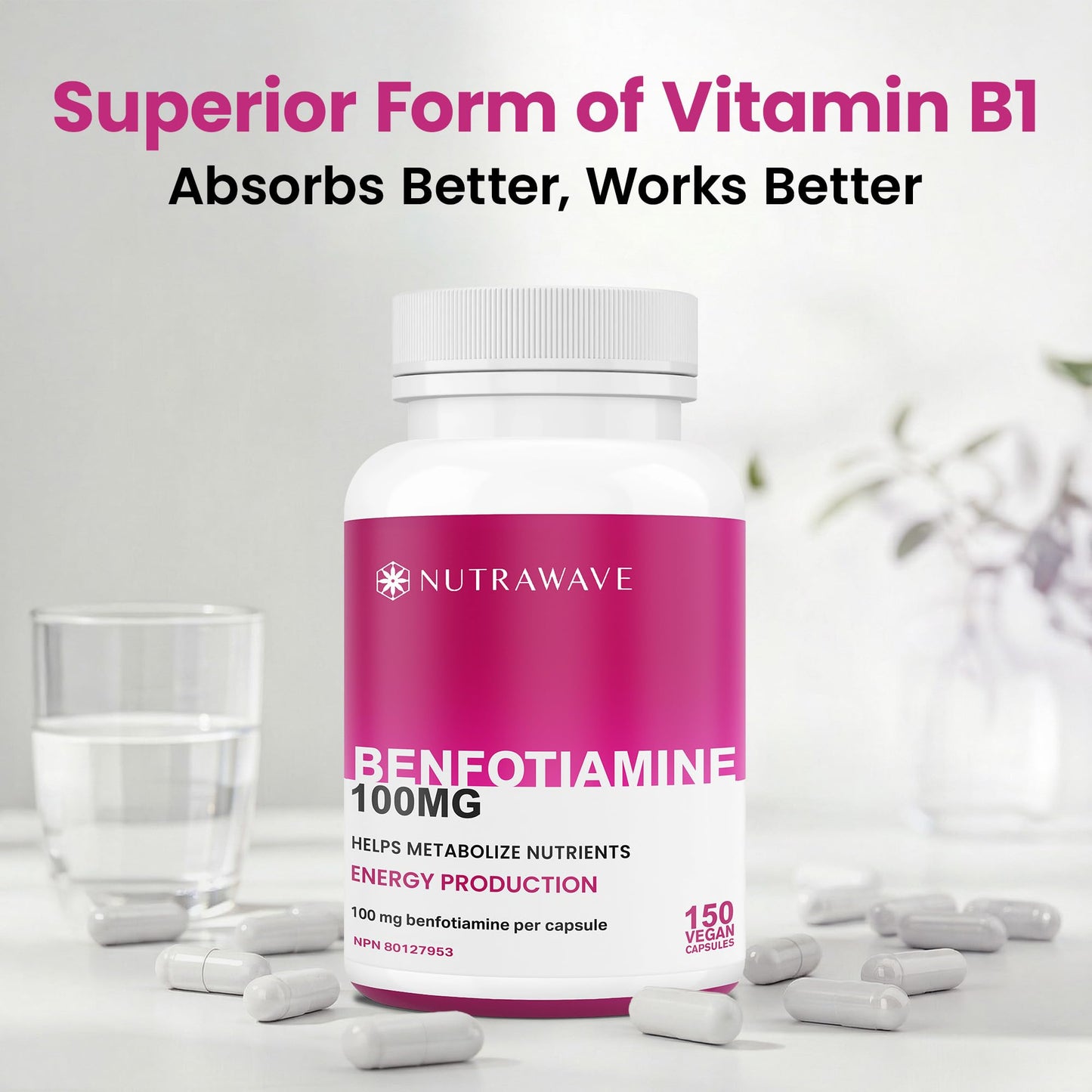 Nutrawave PURE *BONUS SIZE* 150 capsules HIGHEST POTENCY Benfotiamine Complex – 100mg, Thiamine B1 Supplement, Increased Energy, Nerve Support, All-Natural, Vegan, Gluten Free. 5-month supply 🍁 All In One Marketplace Canada