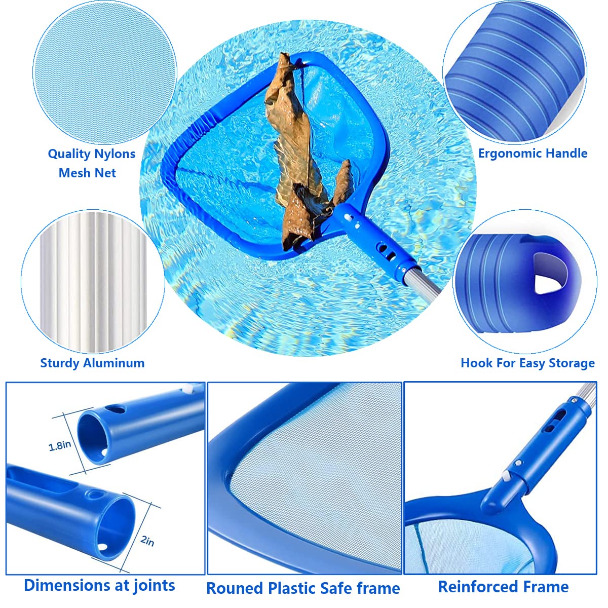 FBSPORT Pool Skimmer Net with Telescopic Pole, 59 inch Swimming Pool Leaf Net, Fine Mesh Pool Net, Pool Cleaner Maintenance Tool-Easy to Collecting Leaves for Swimming Pools, Hot Tubs, Ponds 🍁 All In One Marketplace Canada