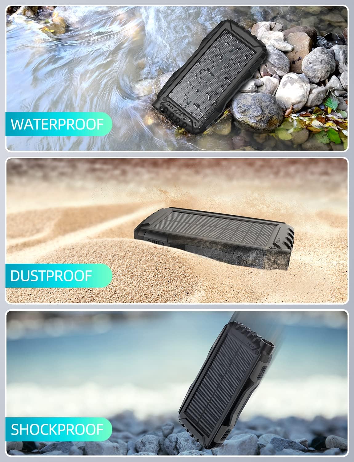 Solar Charger, Power Bank, 42800mAh Portable Charger Power Bank External Battery Pack 5V3.1A Qc 3.0 Fast Charger Built-in Super Bright Flashlight (Black) 🍁 All In One Marketplace Canada
